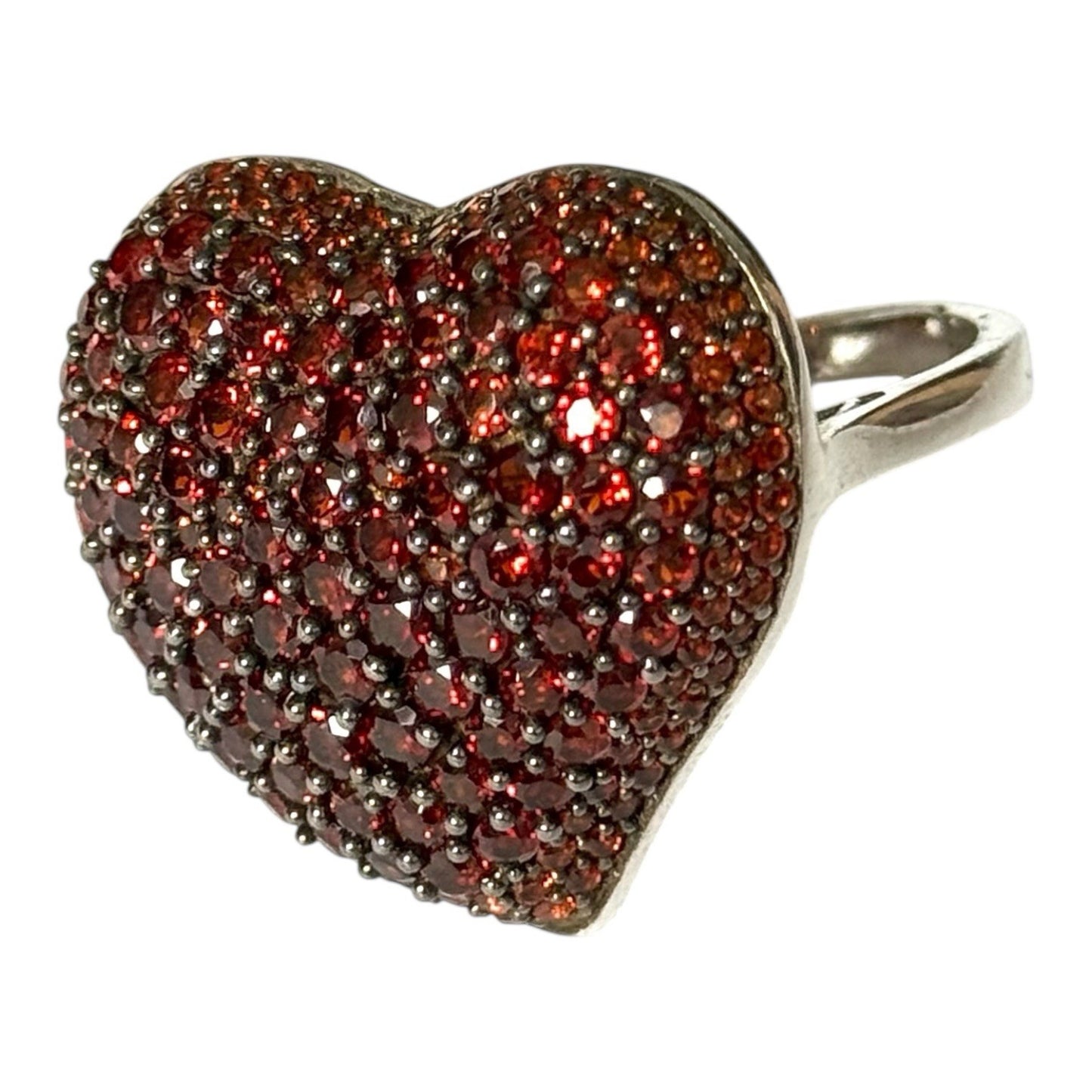 Glitzy Garnet Heart TGGC Silver Ring Size S