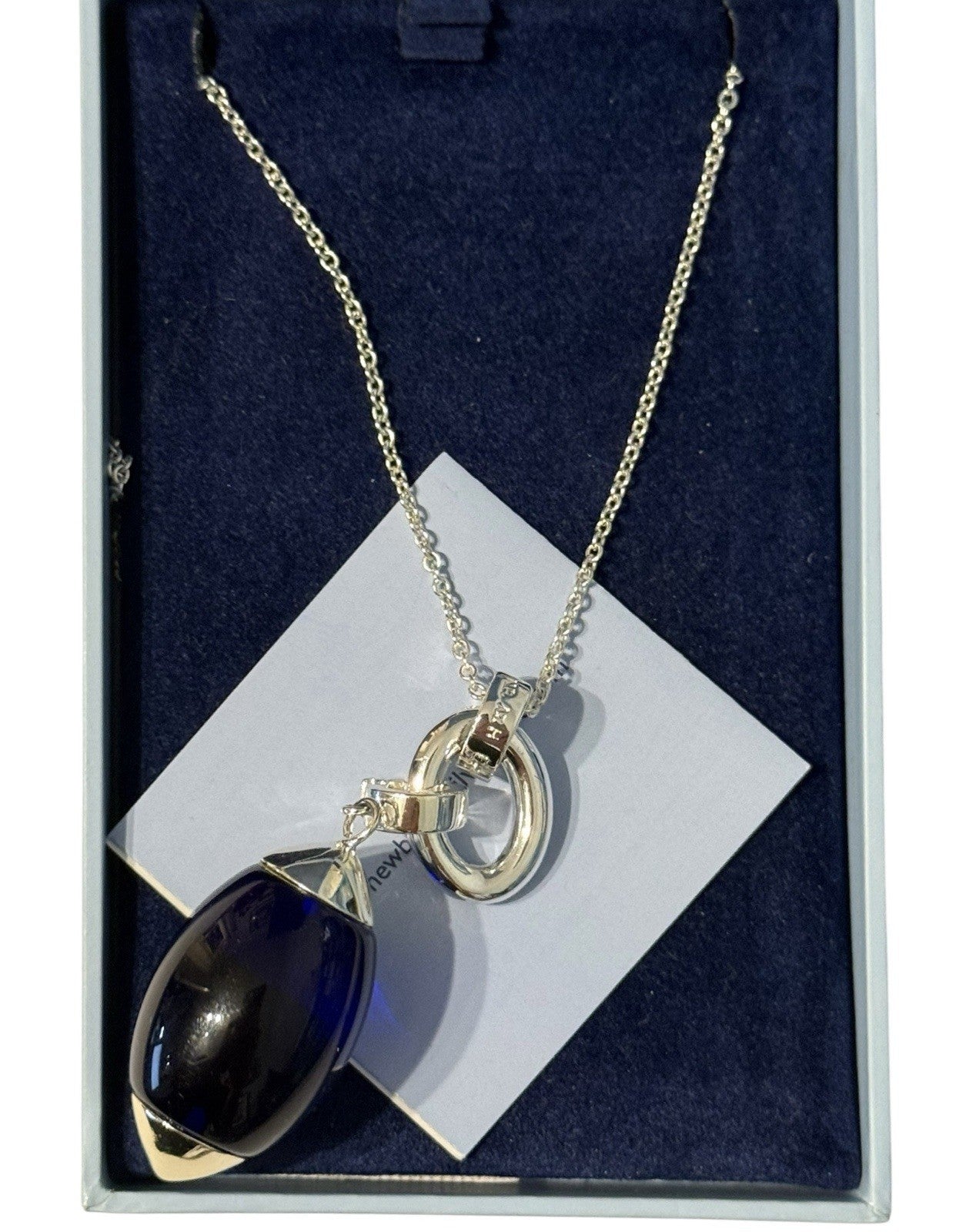 Statement Newbridge Silverware SP Blue Glass Long Pendant