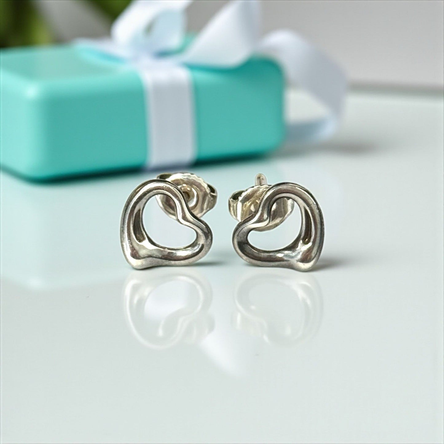 TIFFANY & CO. Elsa Peretti Open Heart Silver Stud Earrings 11mm RRP £430
