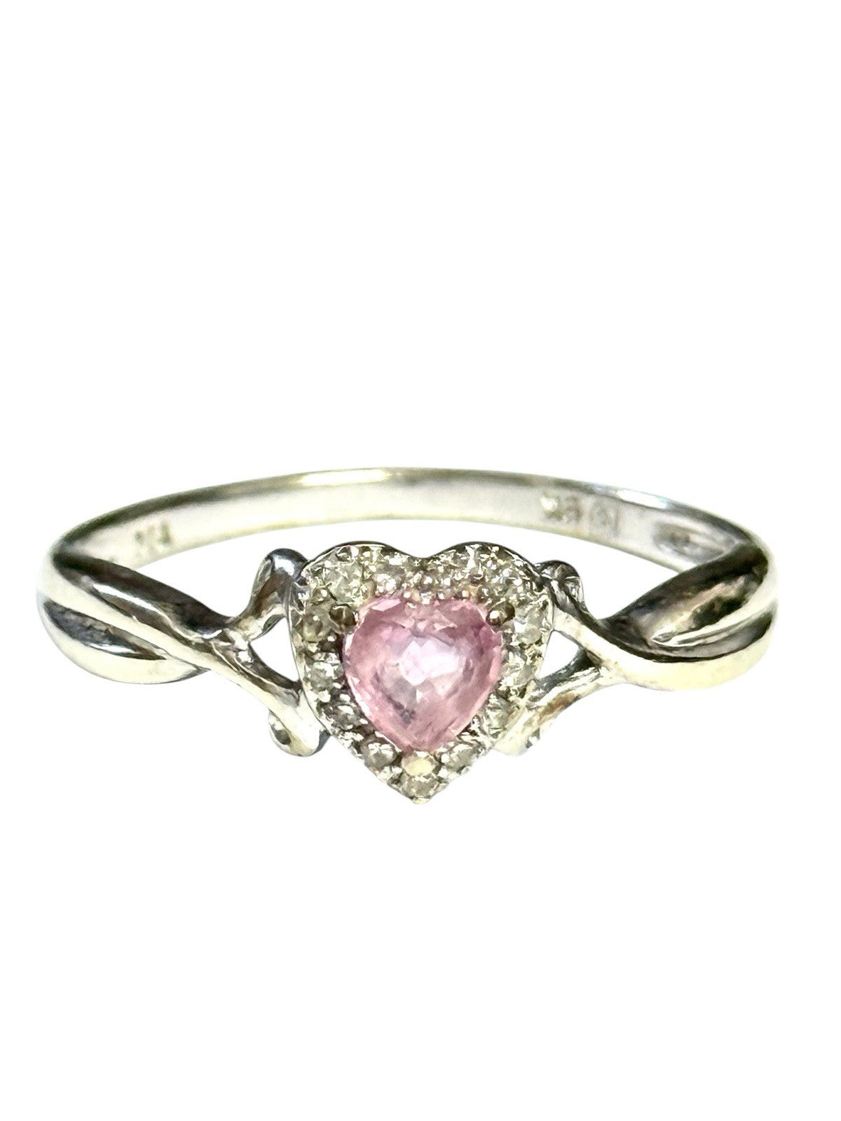 Pink Sapphire Heart & Diamond Halo White Gold Ring