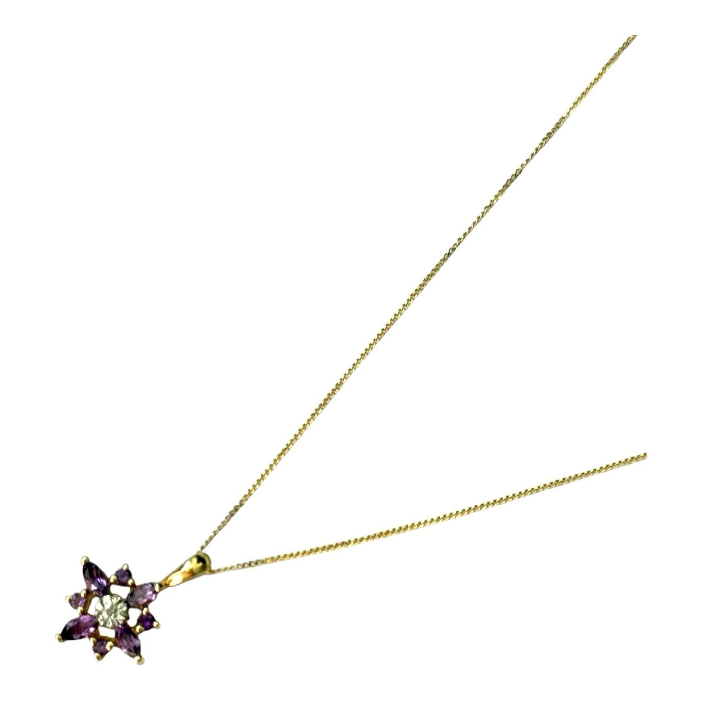Pretty Amethyst & Diamond Gold Pendant & Chain