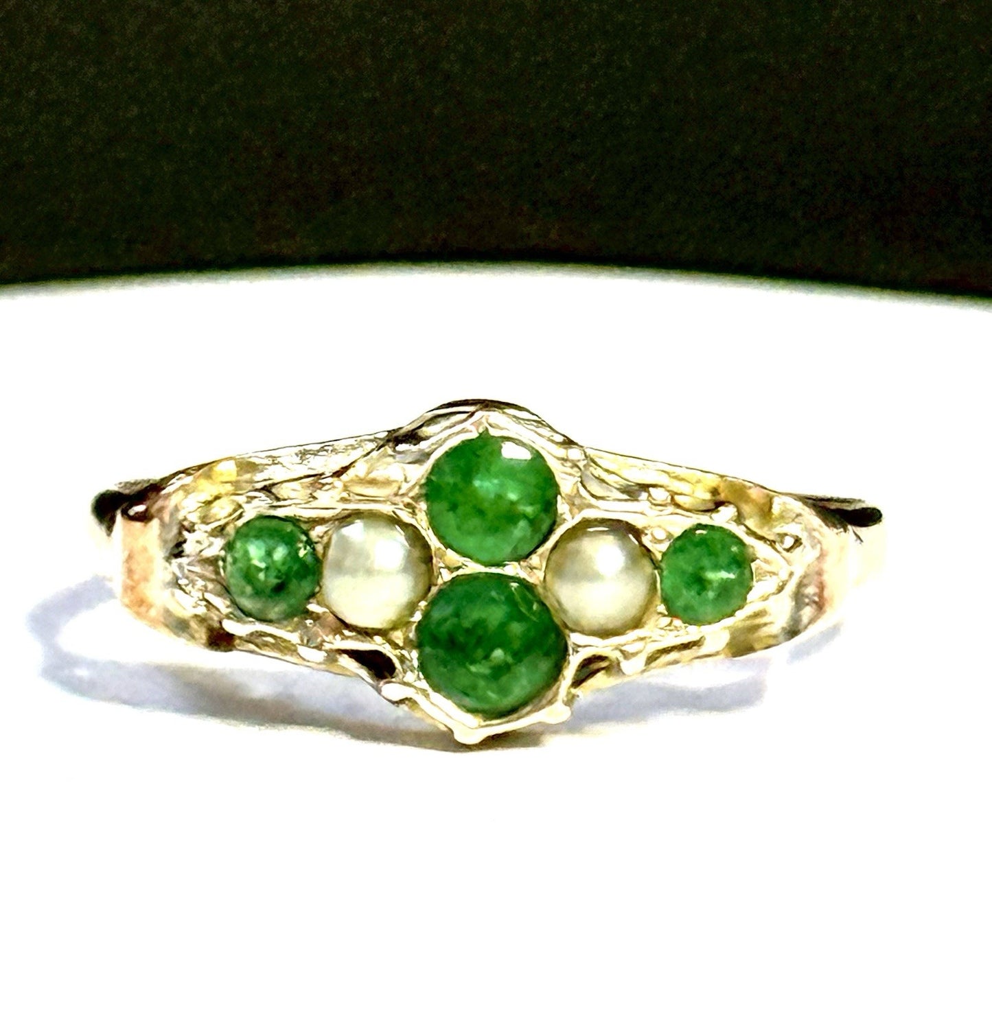 Marvelous Victorian 1903 Emeralds & Split Pearl Ring