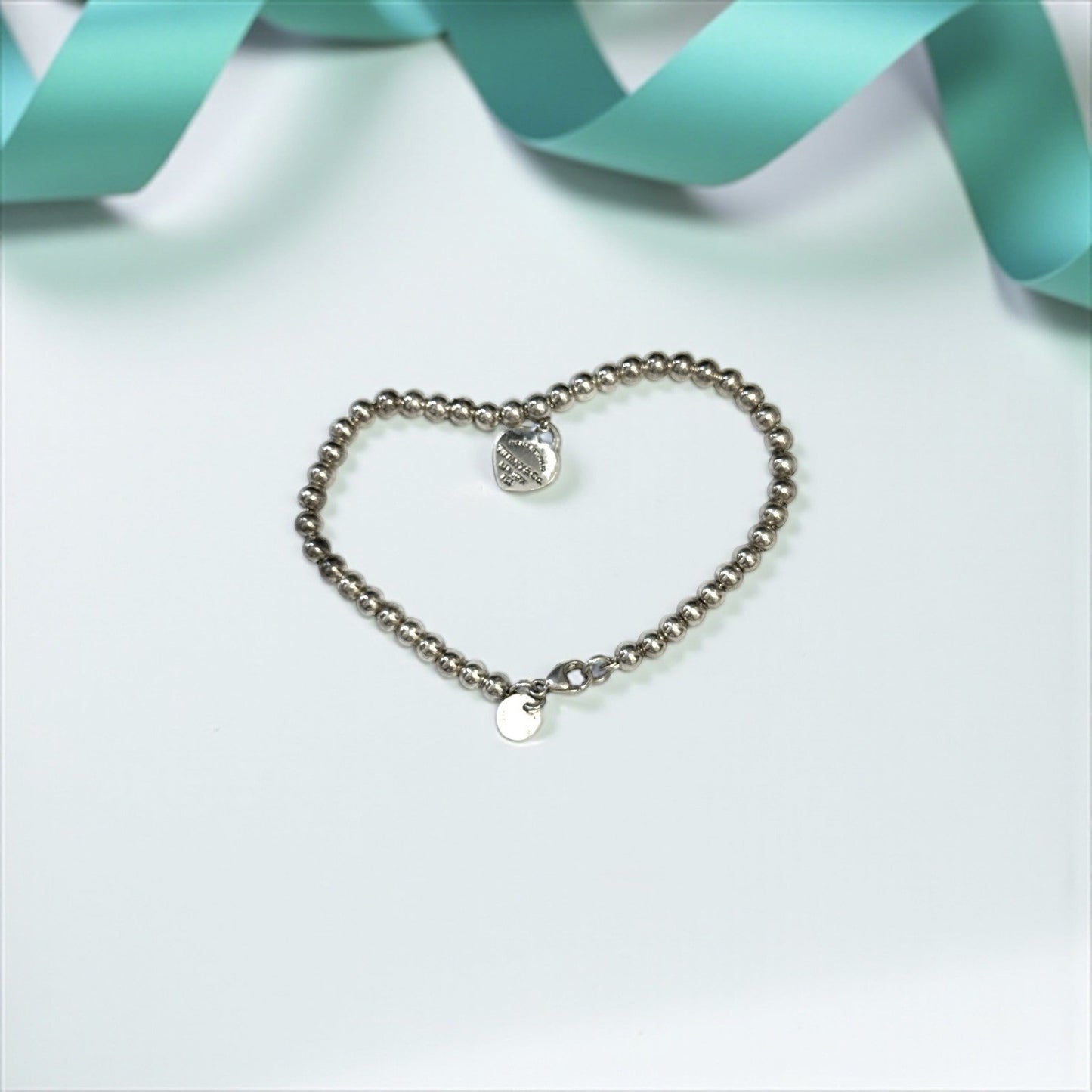 Classic Tiffany Blue Enamel Heart Silver 925 7" Bracelet