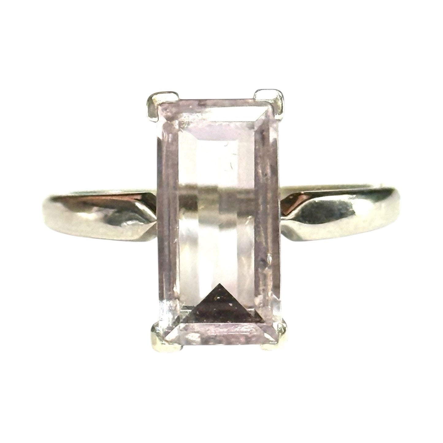 Devine Pink Lavender Amethyst Solitaire Baguette Cut White Gold Ring