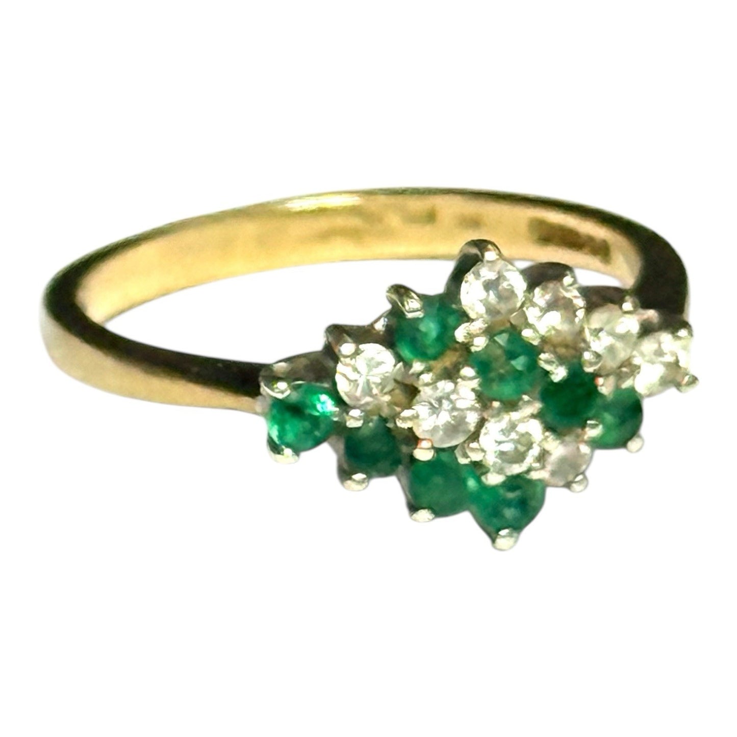 Vintage Diagonally Set Emerald & Diamond Gold Ring