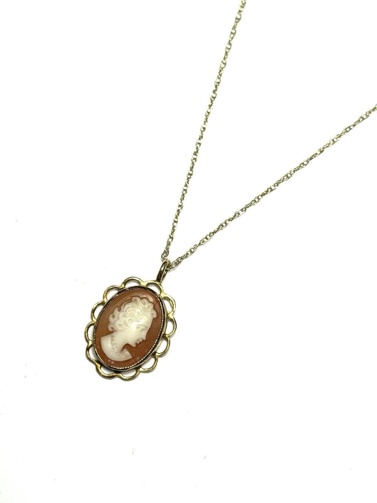 Totally Back In Fashion Vintage Shell Cameo Gold Pendant & Chain