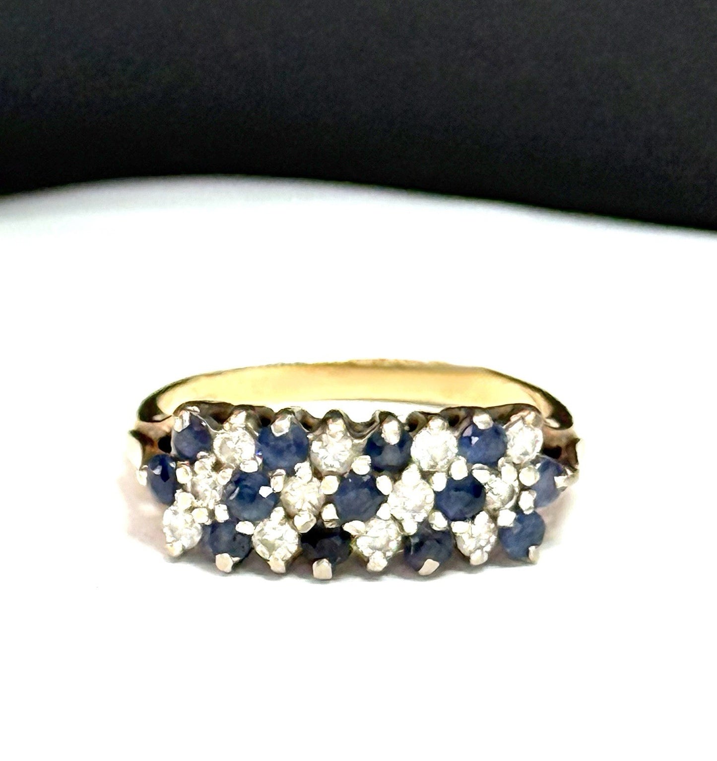 Sparkling Vintage Diamond & Sapphire Cluster Gold Ring