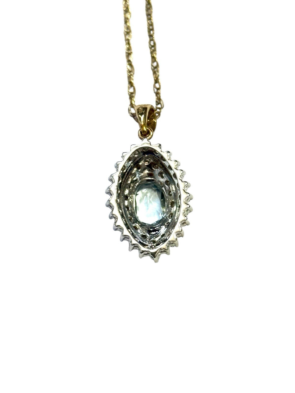 Stunning Piece Of Work - Topaz & Diamond Halo Pendant in Gold & Chain