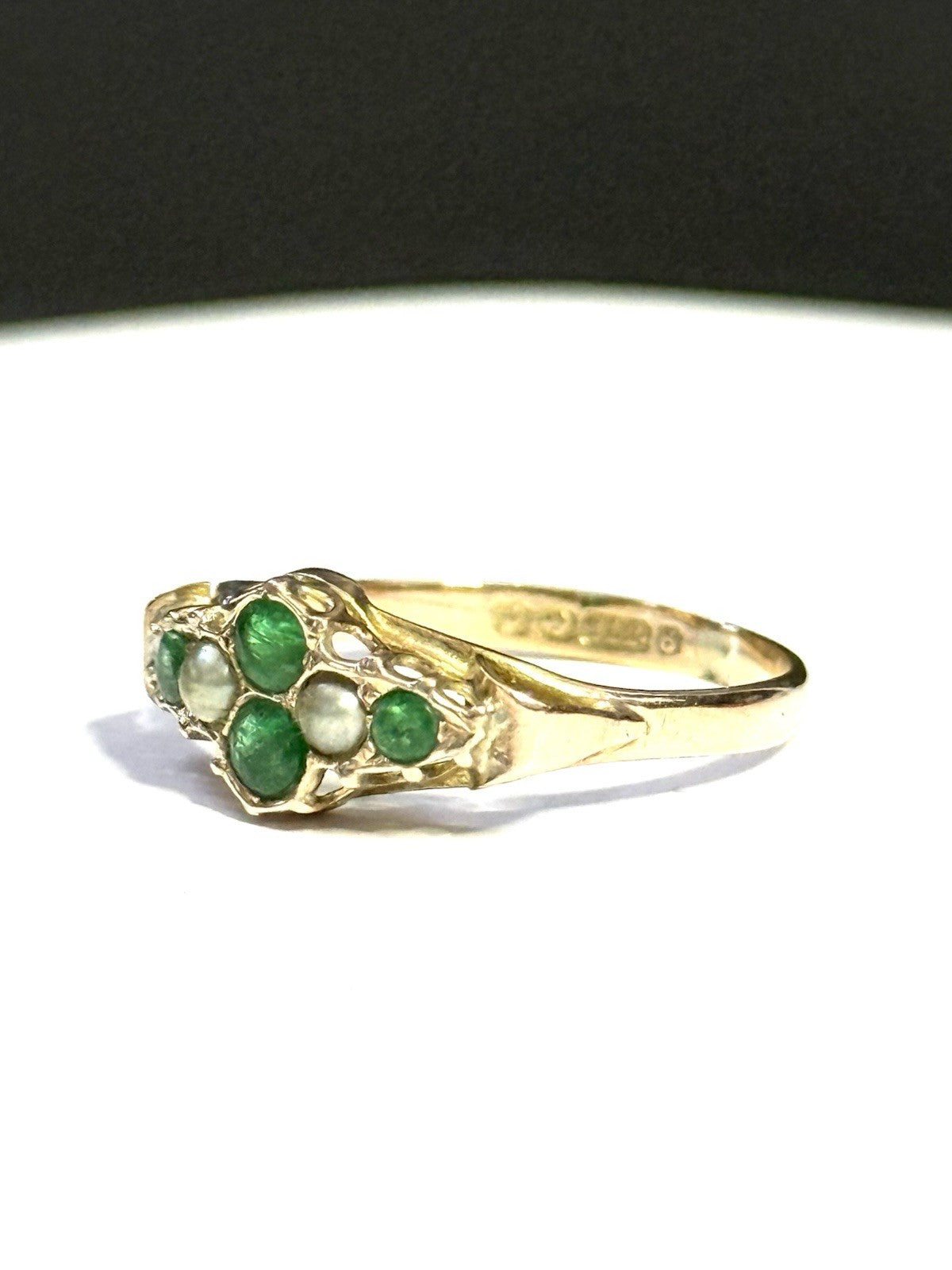Marvelous Victorian 1903 Emeralds & Split Pearl Ring