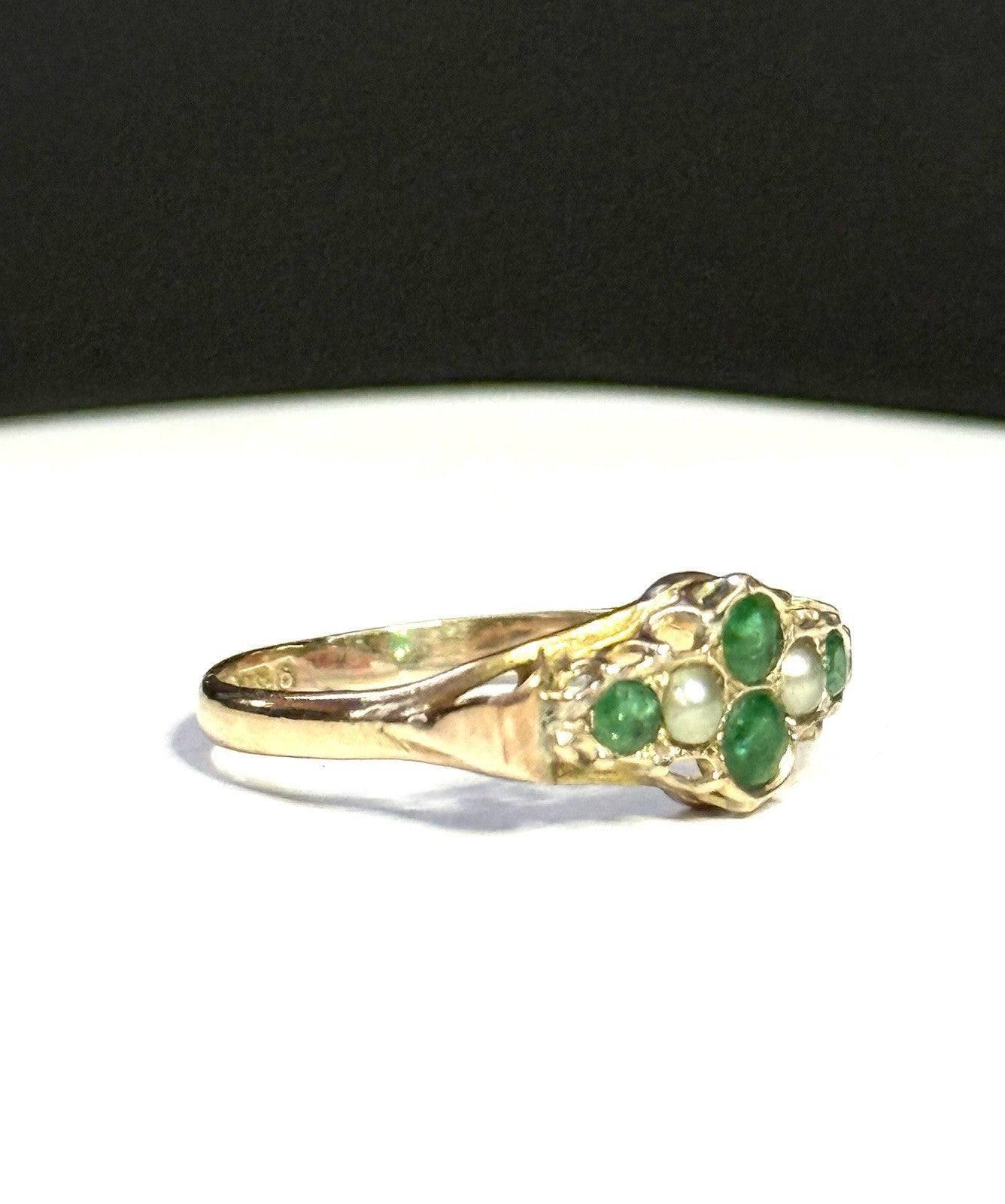 Marvelous Victorian 1903 Emeralds & Split Pearl Ring