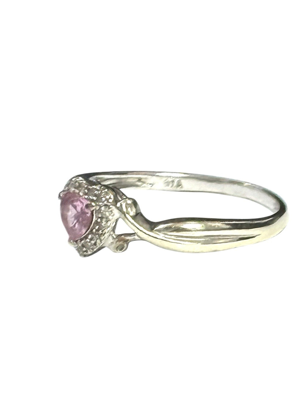 Pink Sapphire Heart & Diamond Halo White Gold Ring