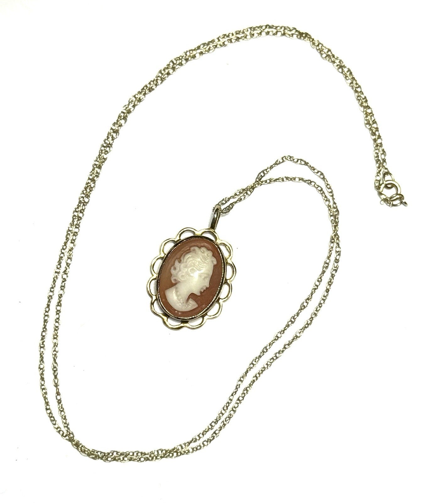 Totally Back In Fashion Vintage Shell Cameo Gold Pendant & Chain