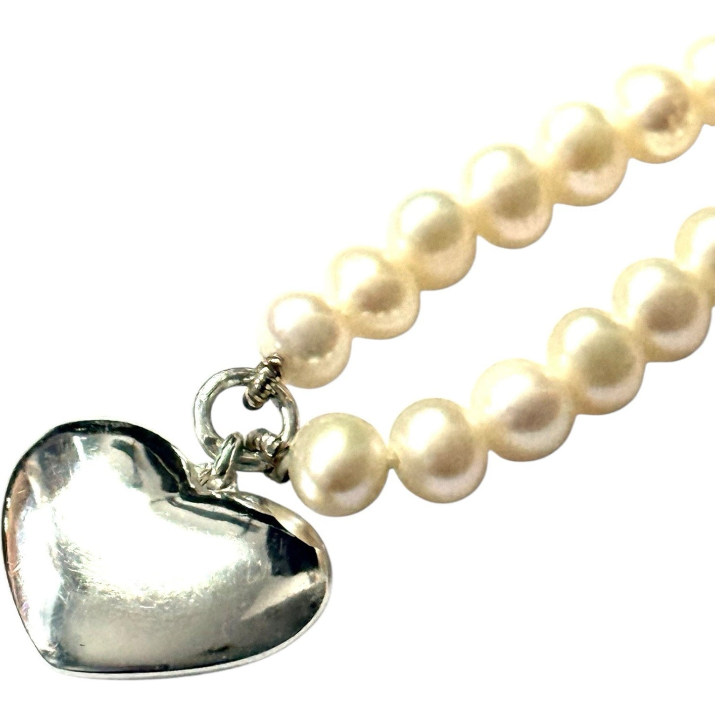 Cultured Pearl & Silver Heart Necklace Hallmarked