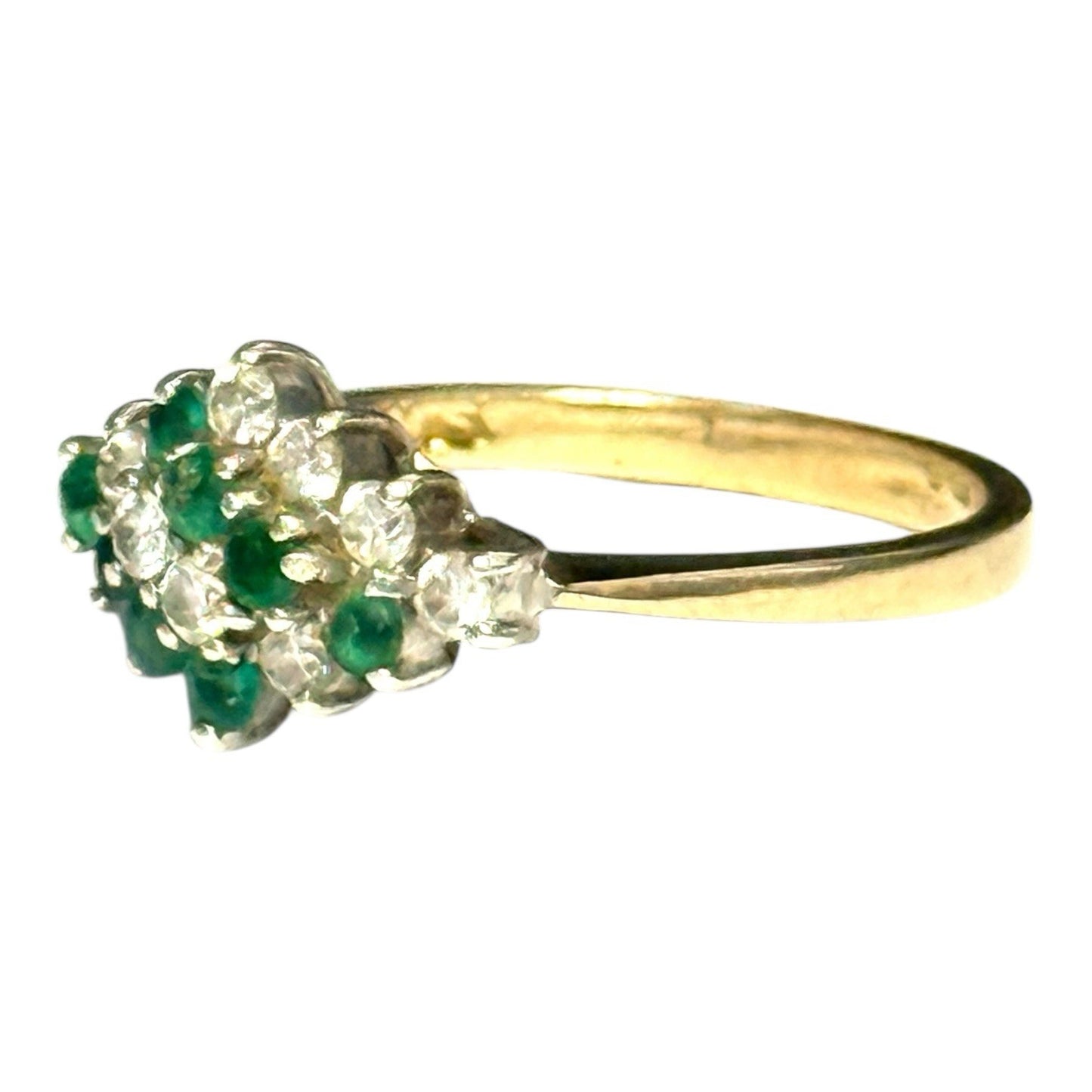 Vintage Diagonally Set Emerald & Diamond Gold Ring