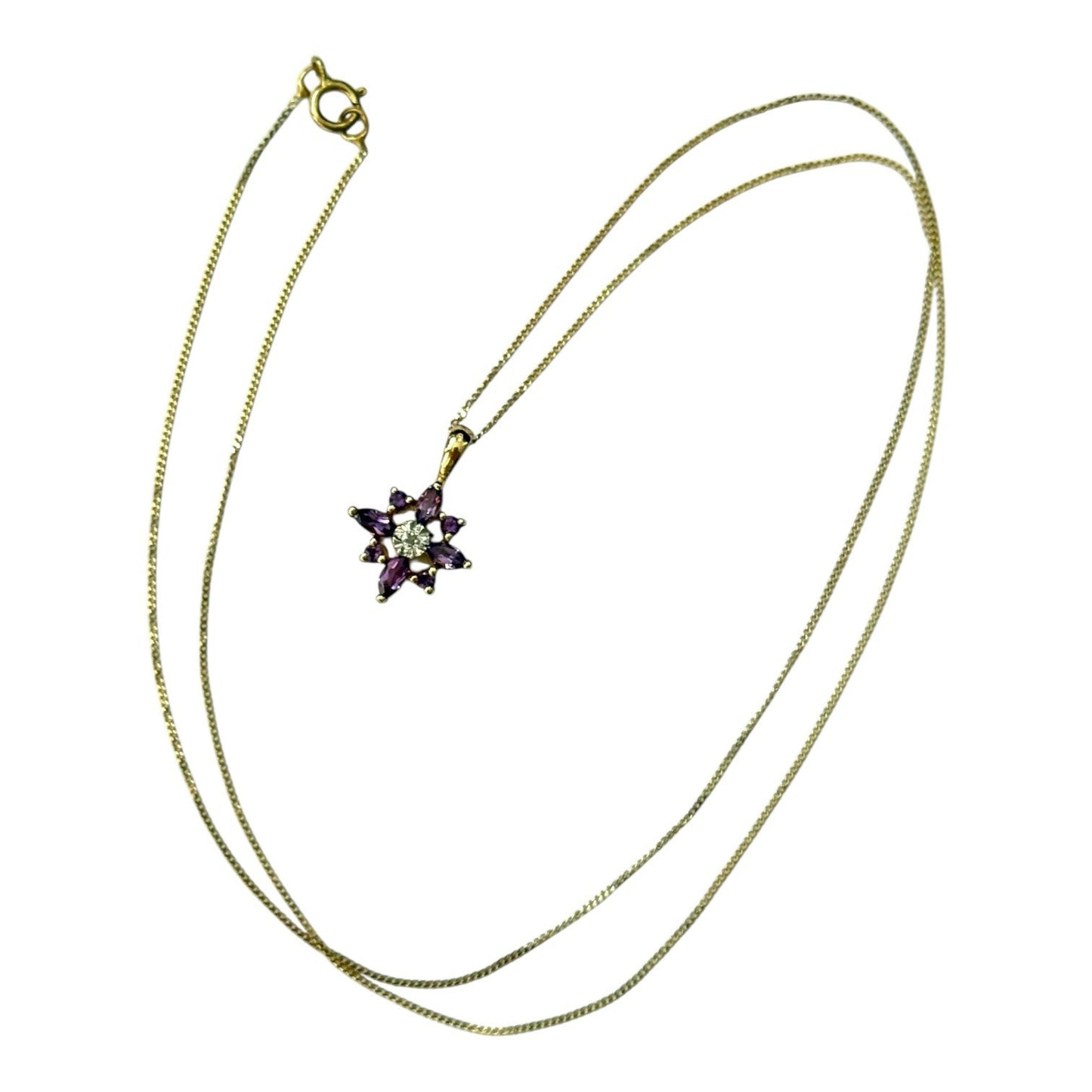 Pretty Amethyst & Diamond Gold Pendant & Chain