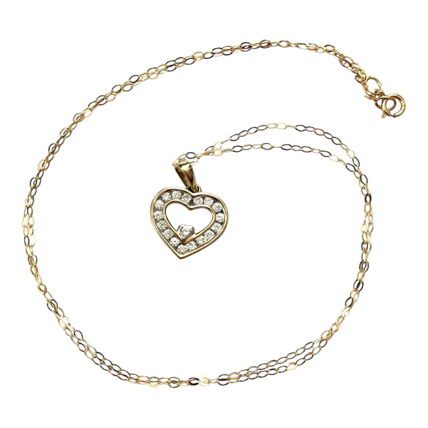 Pretty Diamond 0.45ct Heart Pendant & Chain 9k Gold