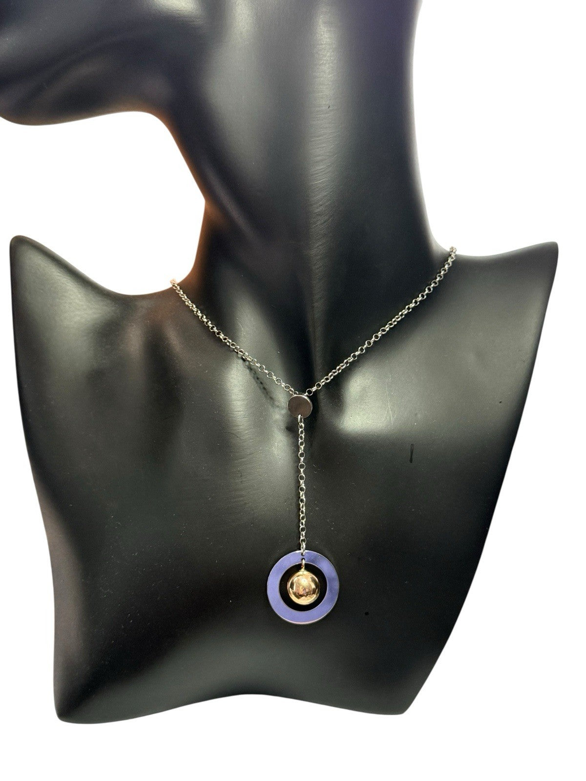 Sterling Silver Lariat Style Drop Pendant Necklace