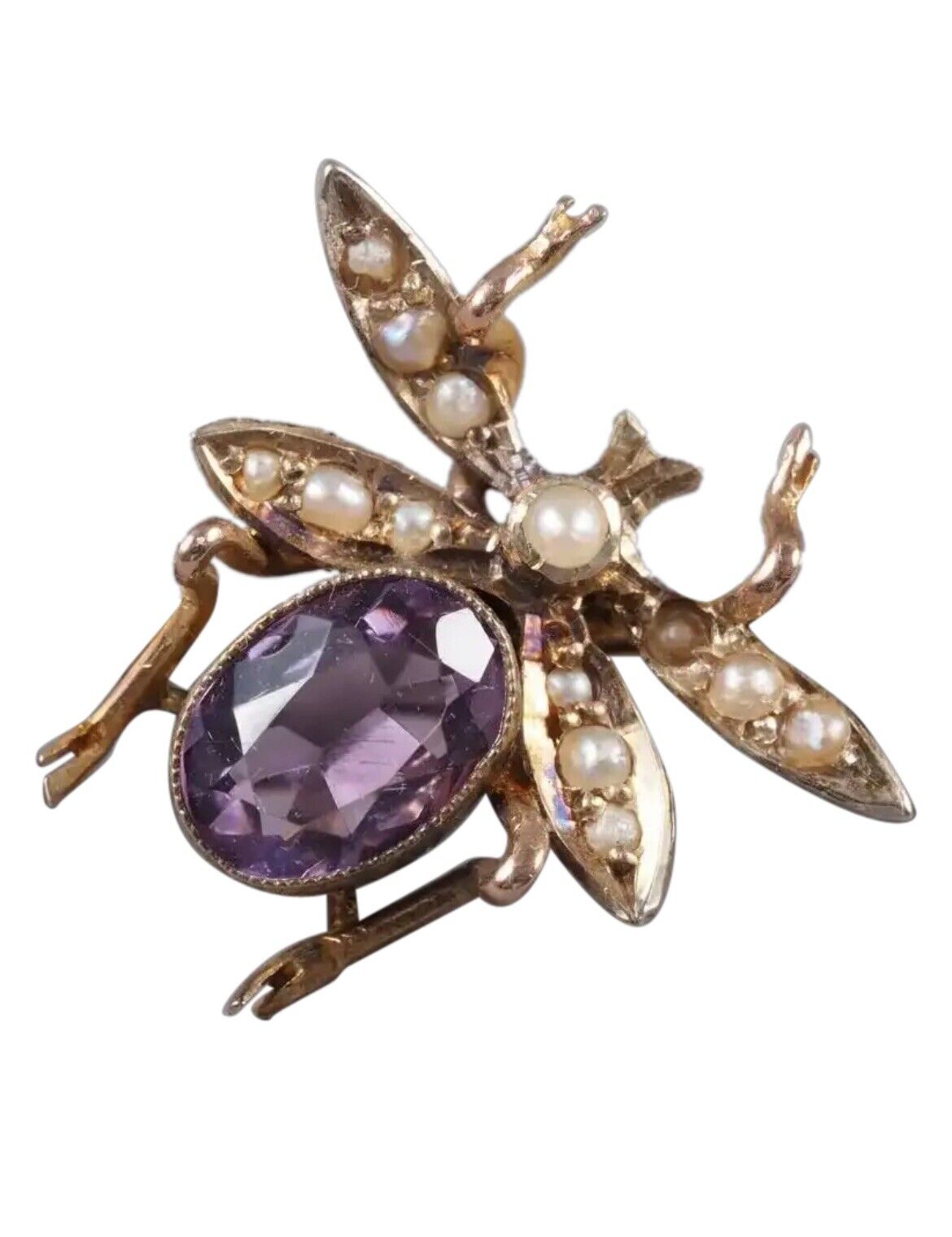 Vintage 9ct Gold Gem Stone Bug Bar Brooch