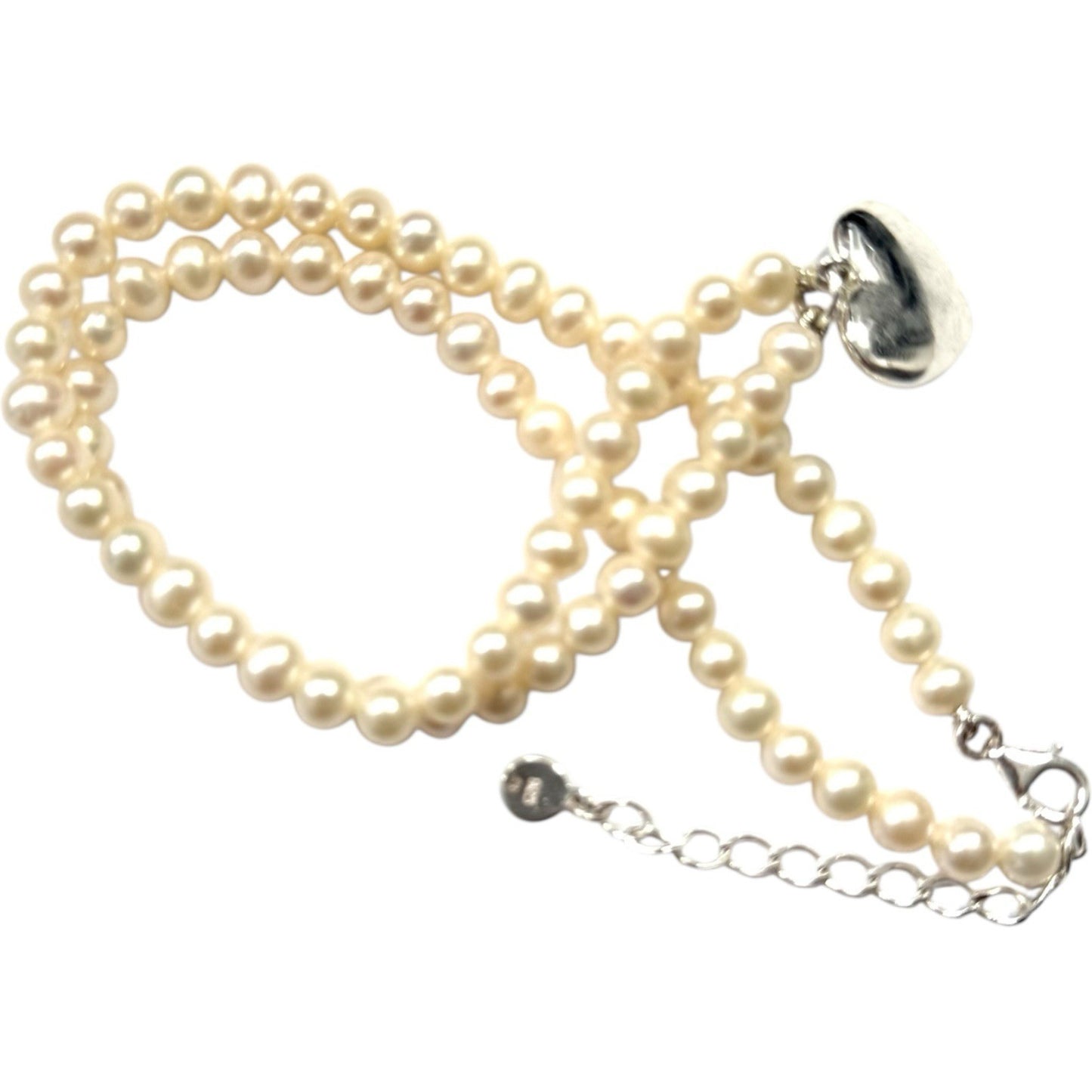 Cultured Pearl & Silver Heart Necklace Hallmarked