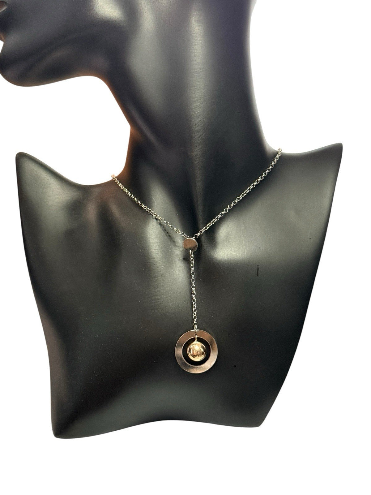 Sterling Silver Lariat Style Drop Pendant Necklace