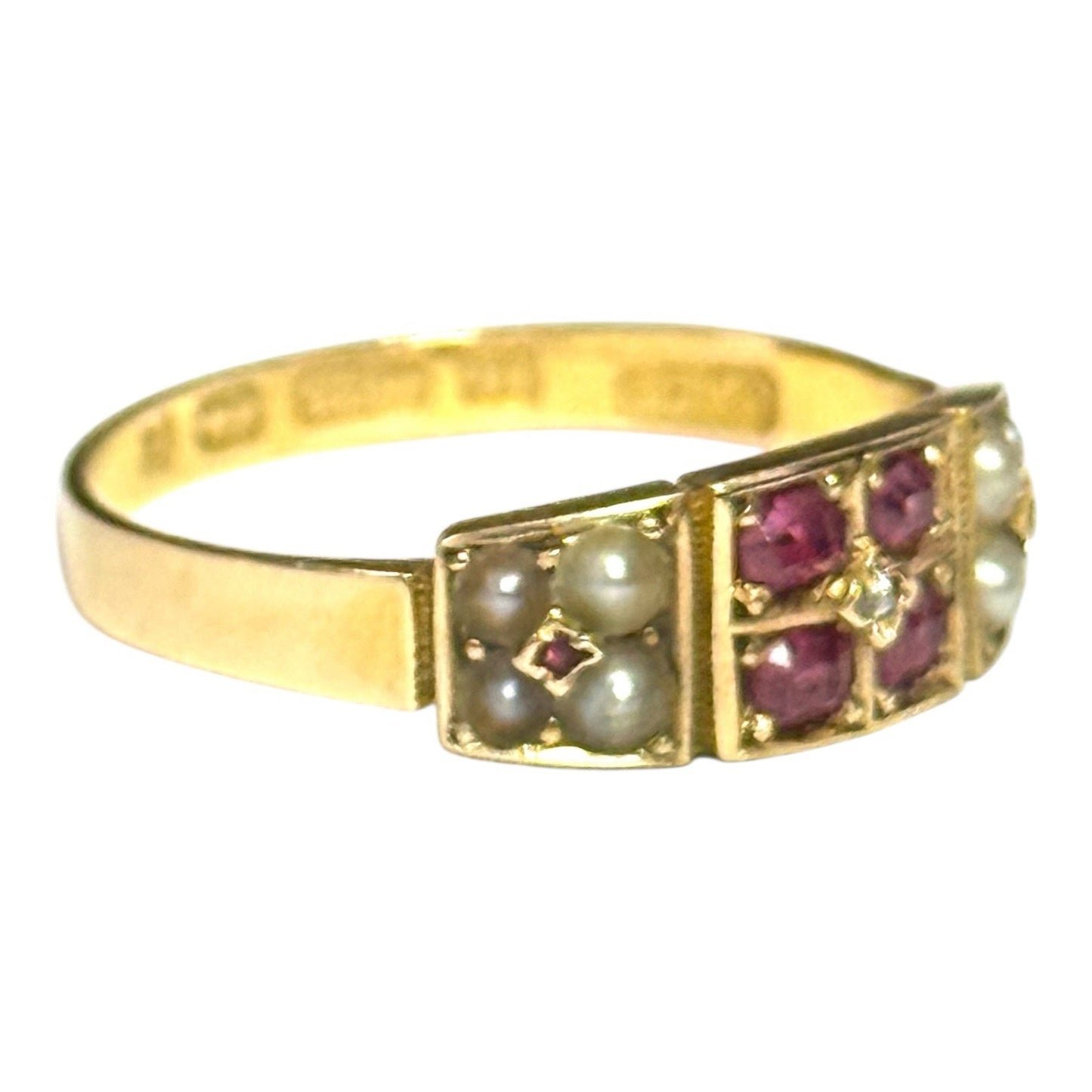 Victorian Pink Sapphire, Diamond & Split Pearl 15ct Gold Ring