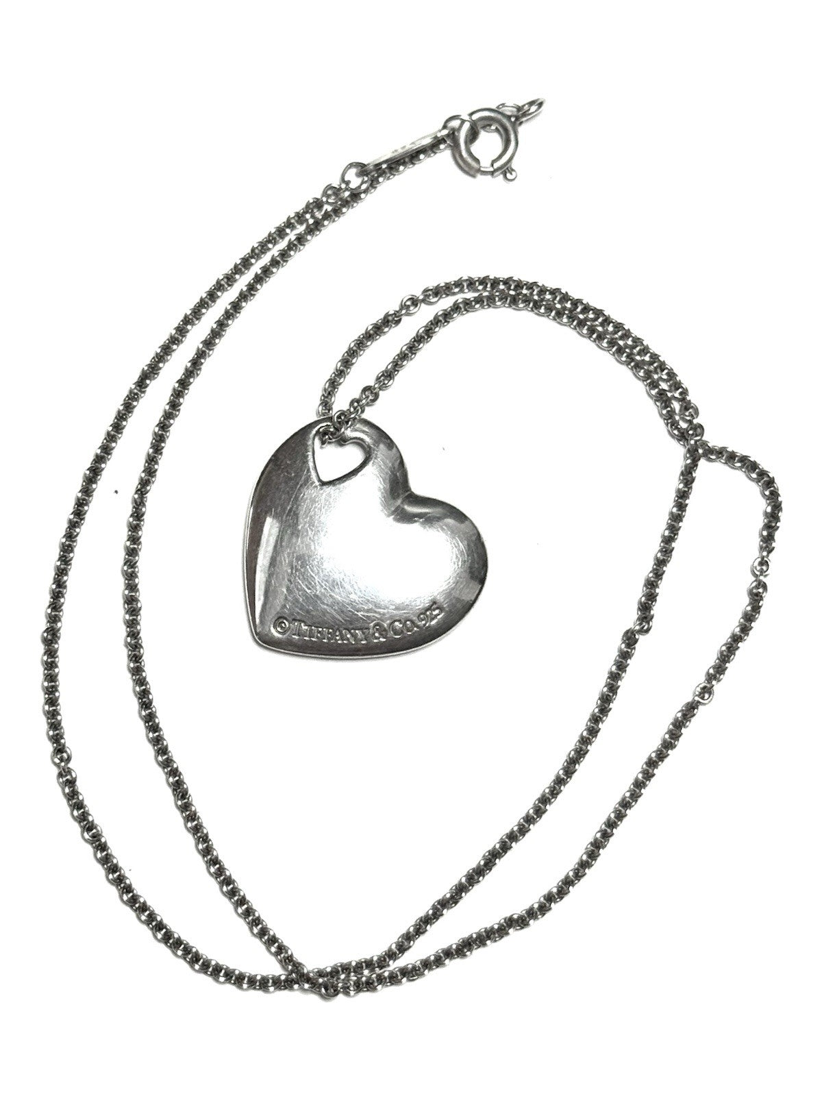 Tiffany & Co. Large Double Heart Stencil Cut out Pendant 16" Necklace 925