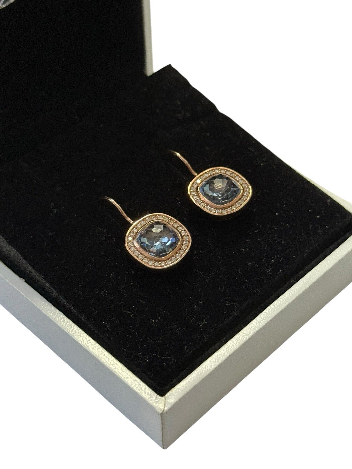 Thomas Sabo 18ct Rose Gold Plated Halo Earrings with Blue Square Stones