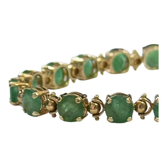 Vintage 9.66 Ct 21 Round Emerald 10k Gold Tennis Bracelet