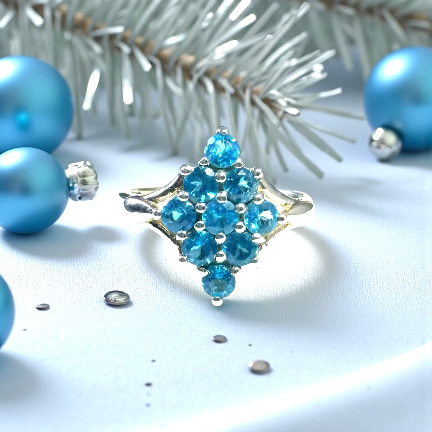 New Blue Cubic Zirconia Silver Ring Size P 1/2 CSC