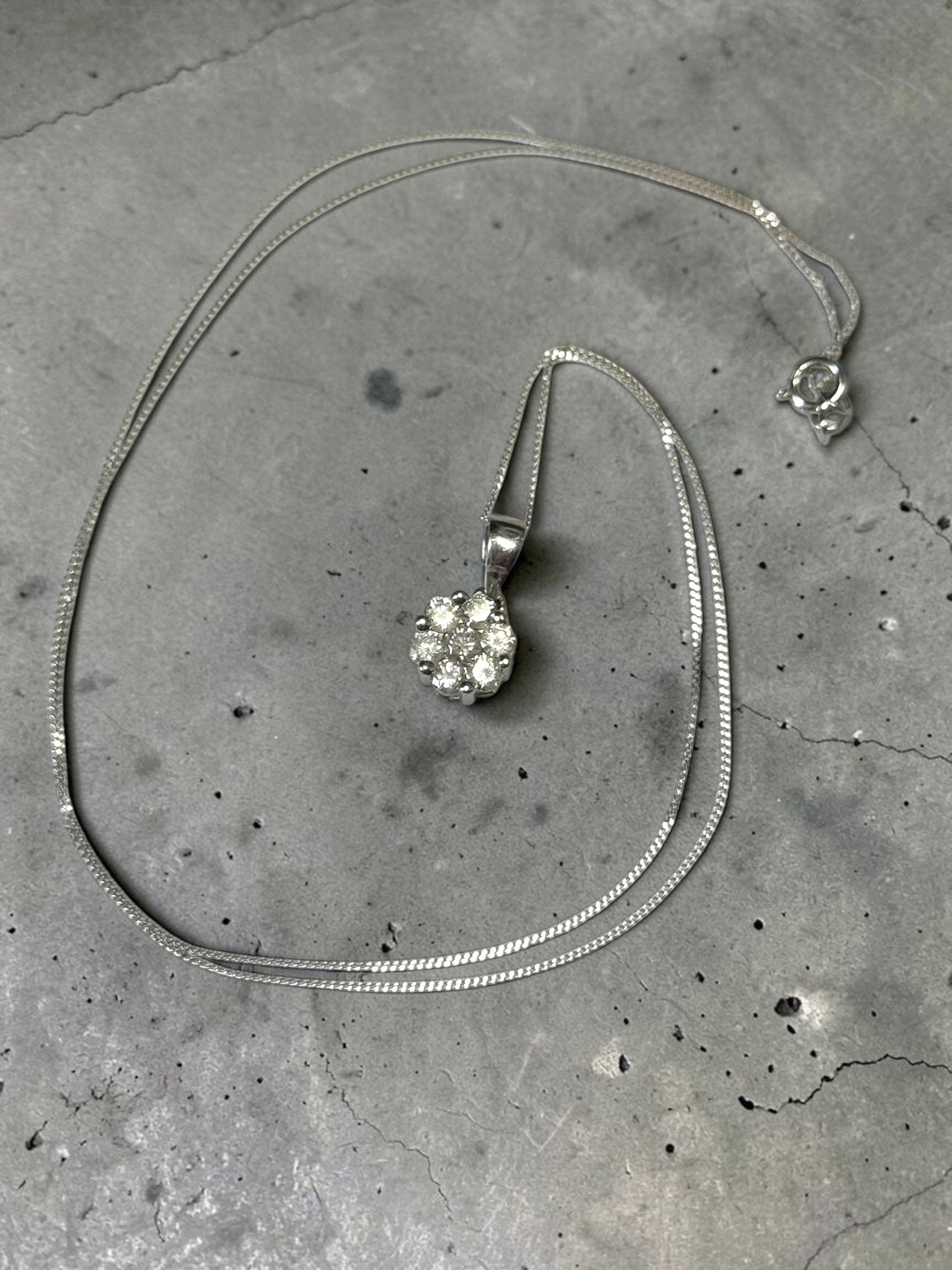 1/2 Carat Natural Diamond Cluster White Gold 9k Pendant & Chain