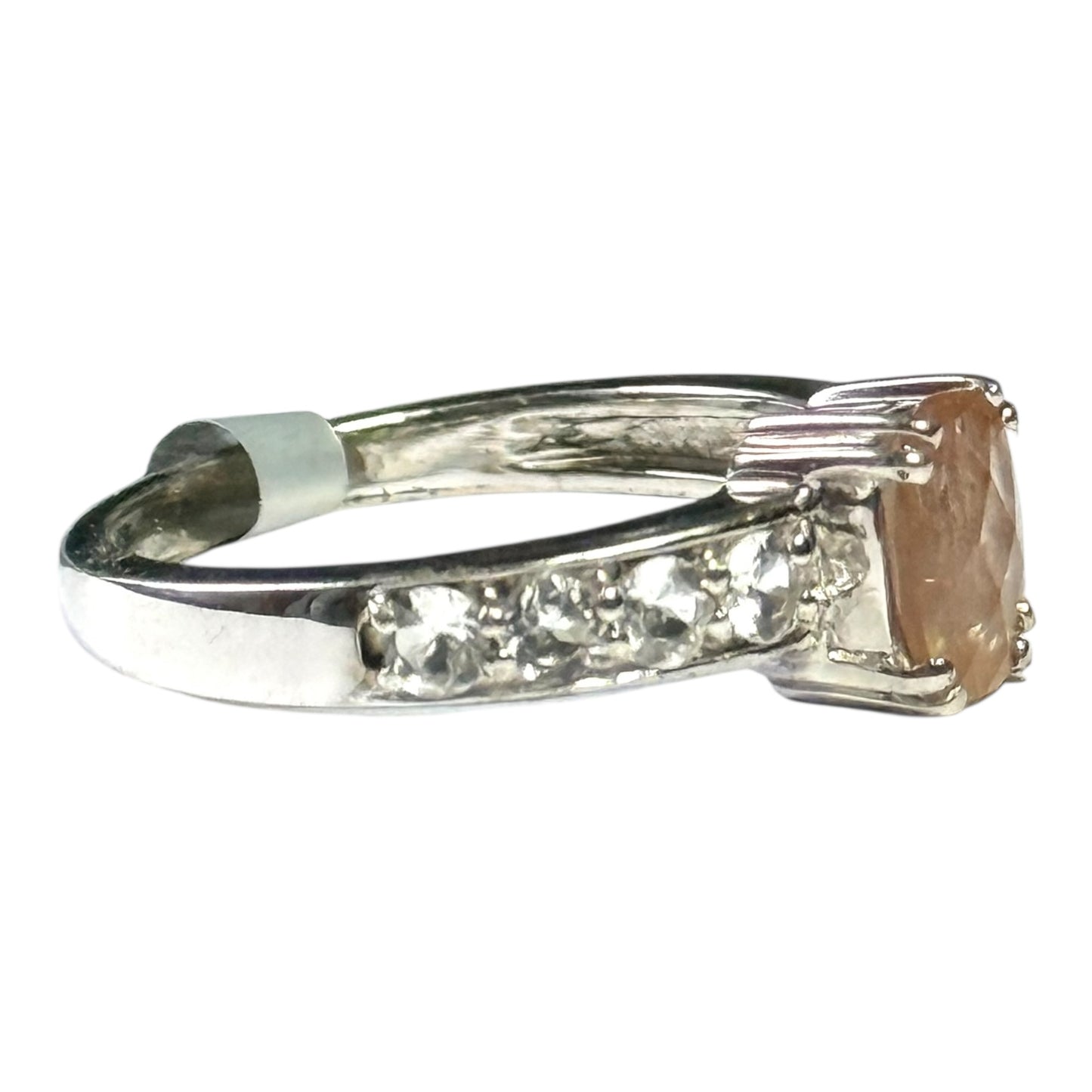 New Sunstone & White Topaz Silver Stacking Ring Size N 1/2 CSC