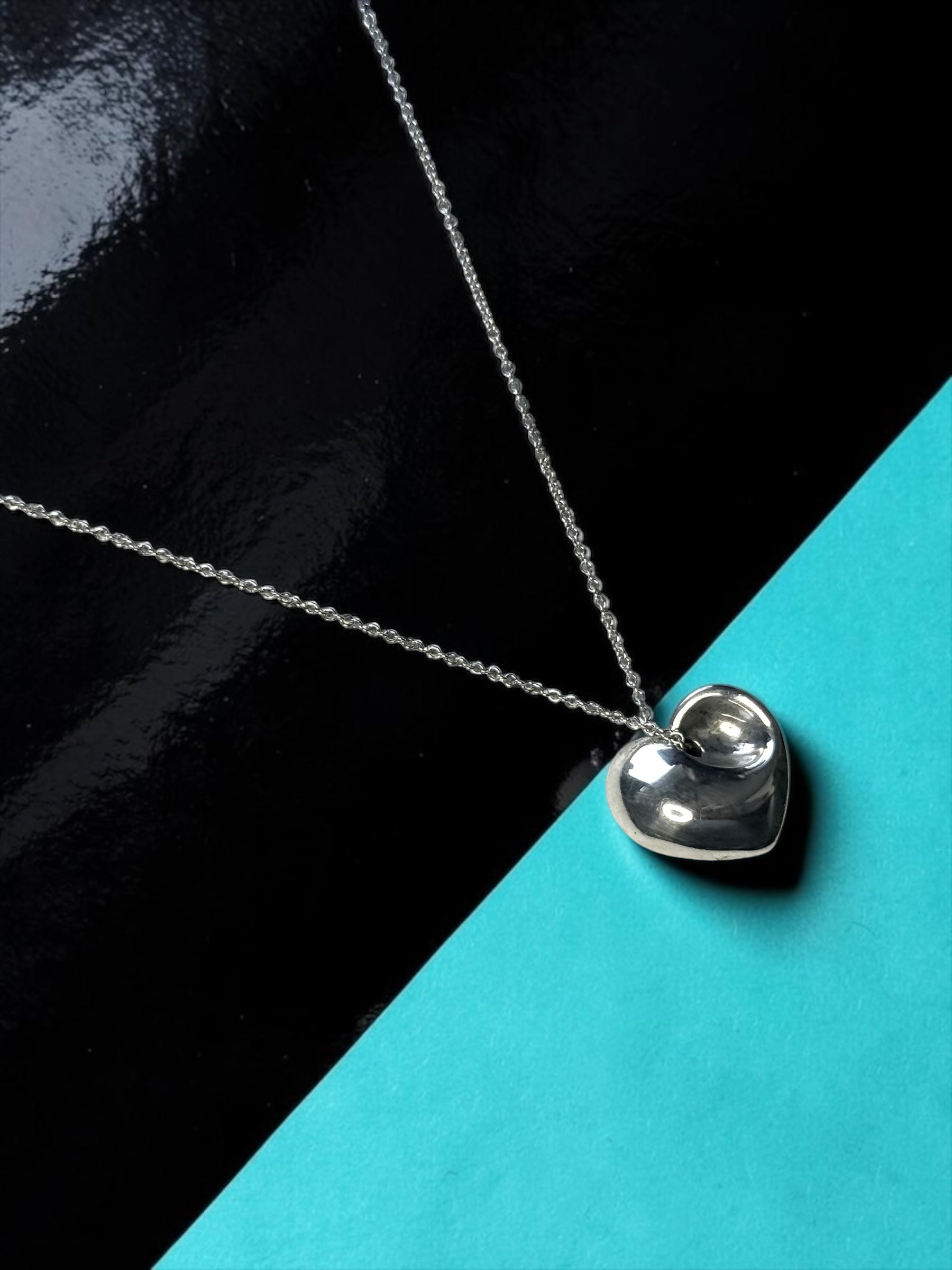 Vintage Tiffany & Co Elsa Peretti Folded Heart Pendant on Chain 925 Silver