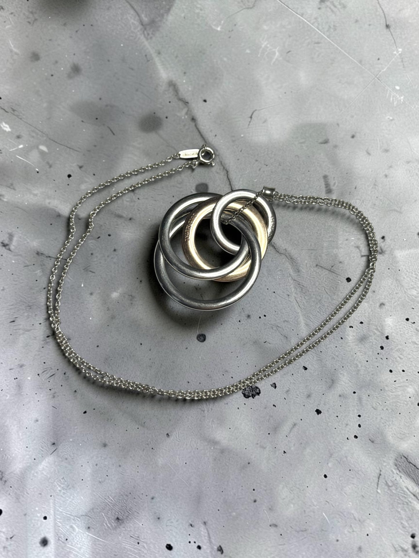 Tiffany & Co Four Circle Large Silver & Rubedo Pendant & Box & 20" Chain