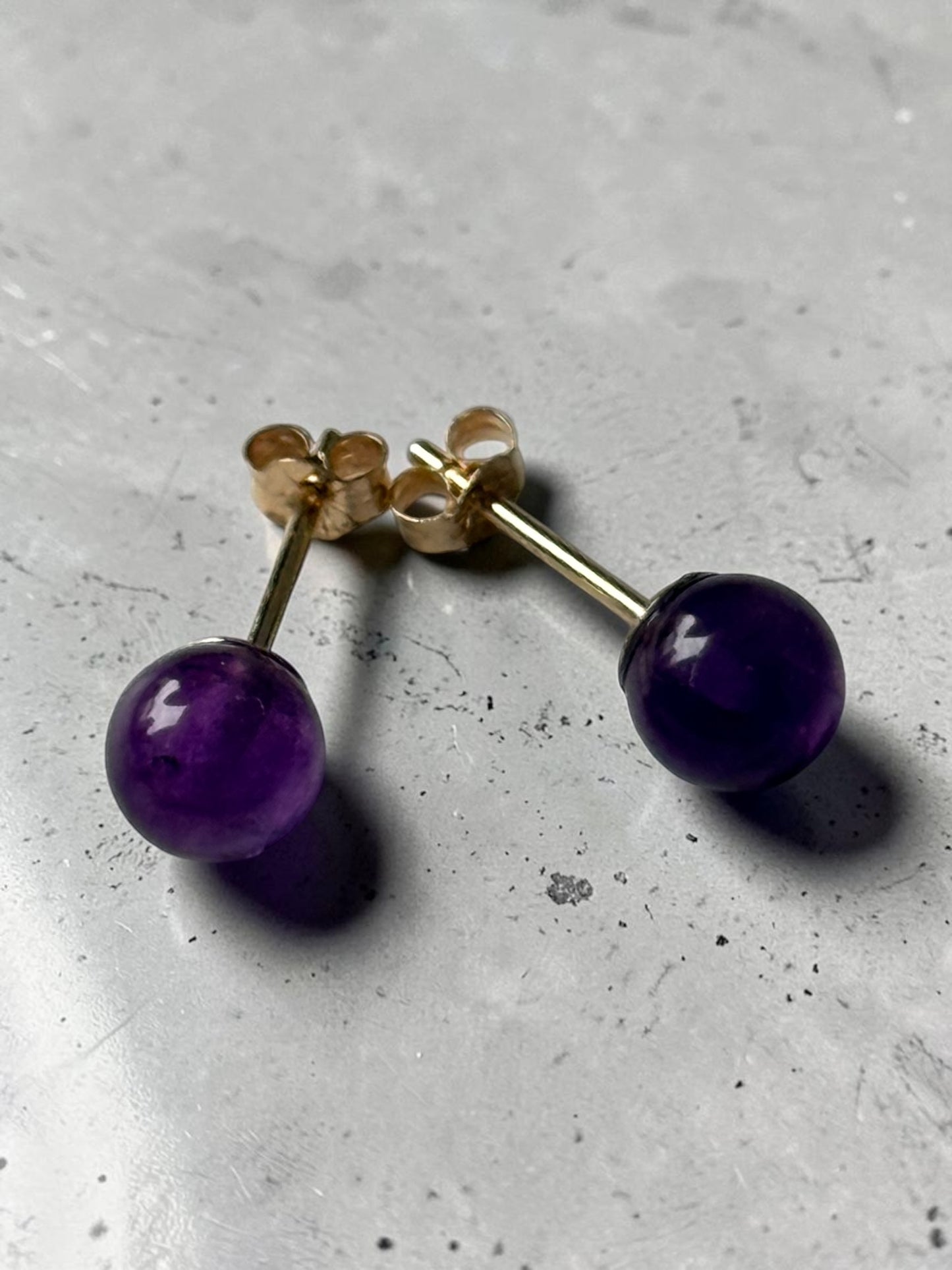 Genuine 6mm Amethyst Globe 9k Gold Earrings