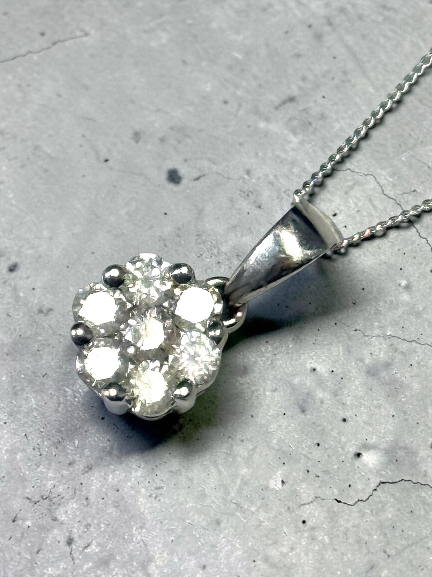 1/2 Carat Natural Diamond Cluster White Gold 9k Pendant & Chain