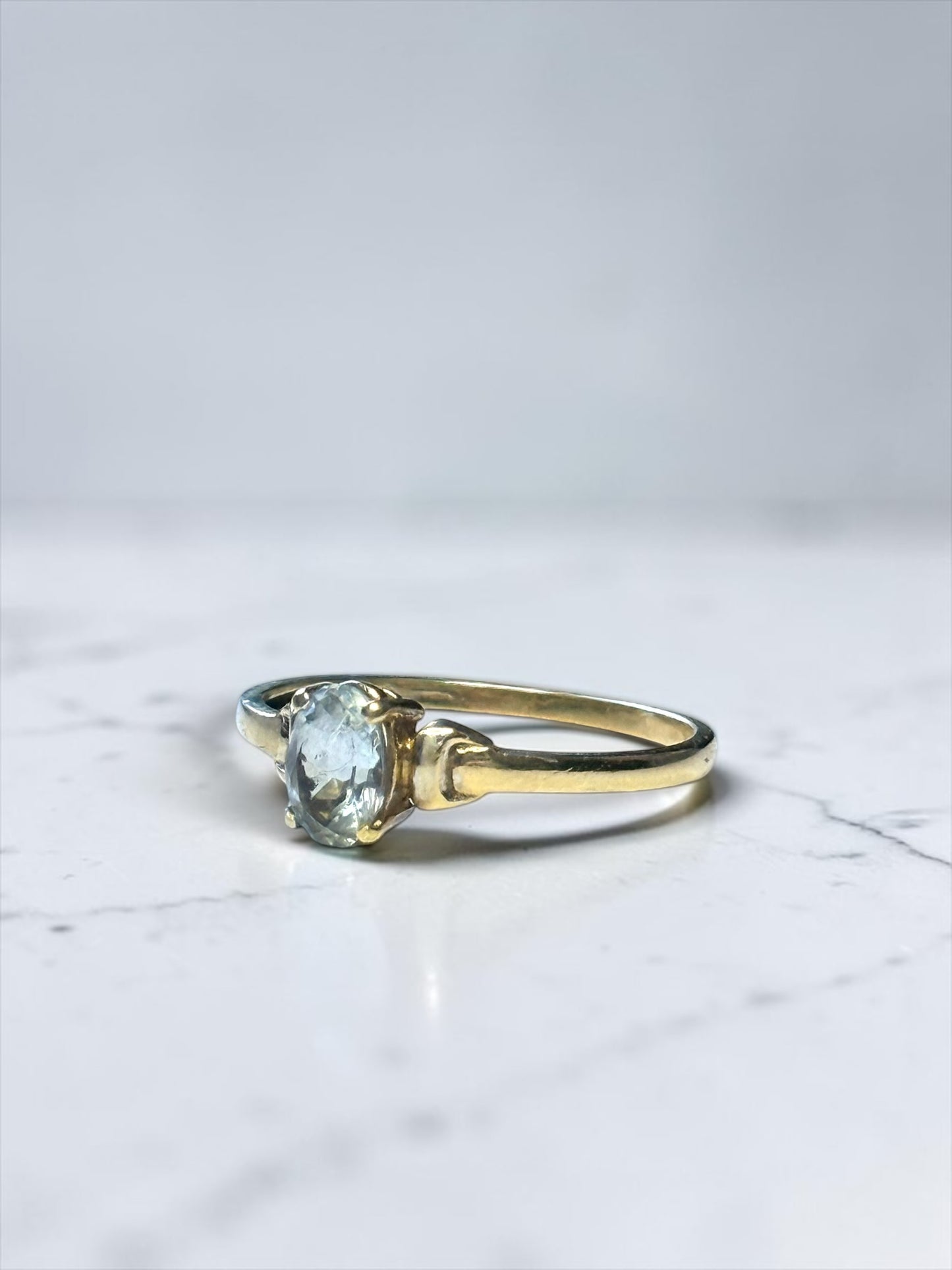 Vintage Aquamarine Solitaire 9ct Gold Ring Size L1/2
