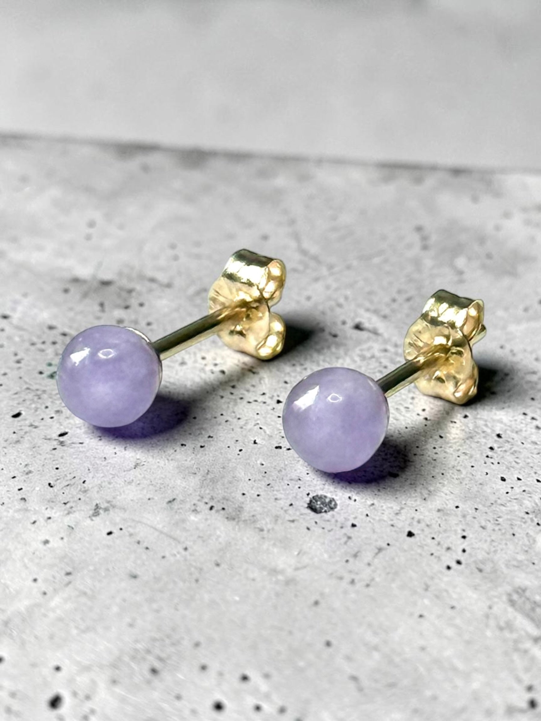 Genuine 4mm Lavender Jade 9ct Gold Earring Studs 1/2 Carat Approx.