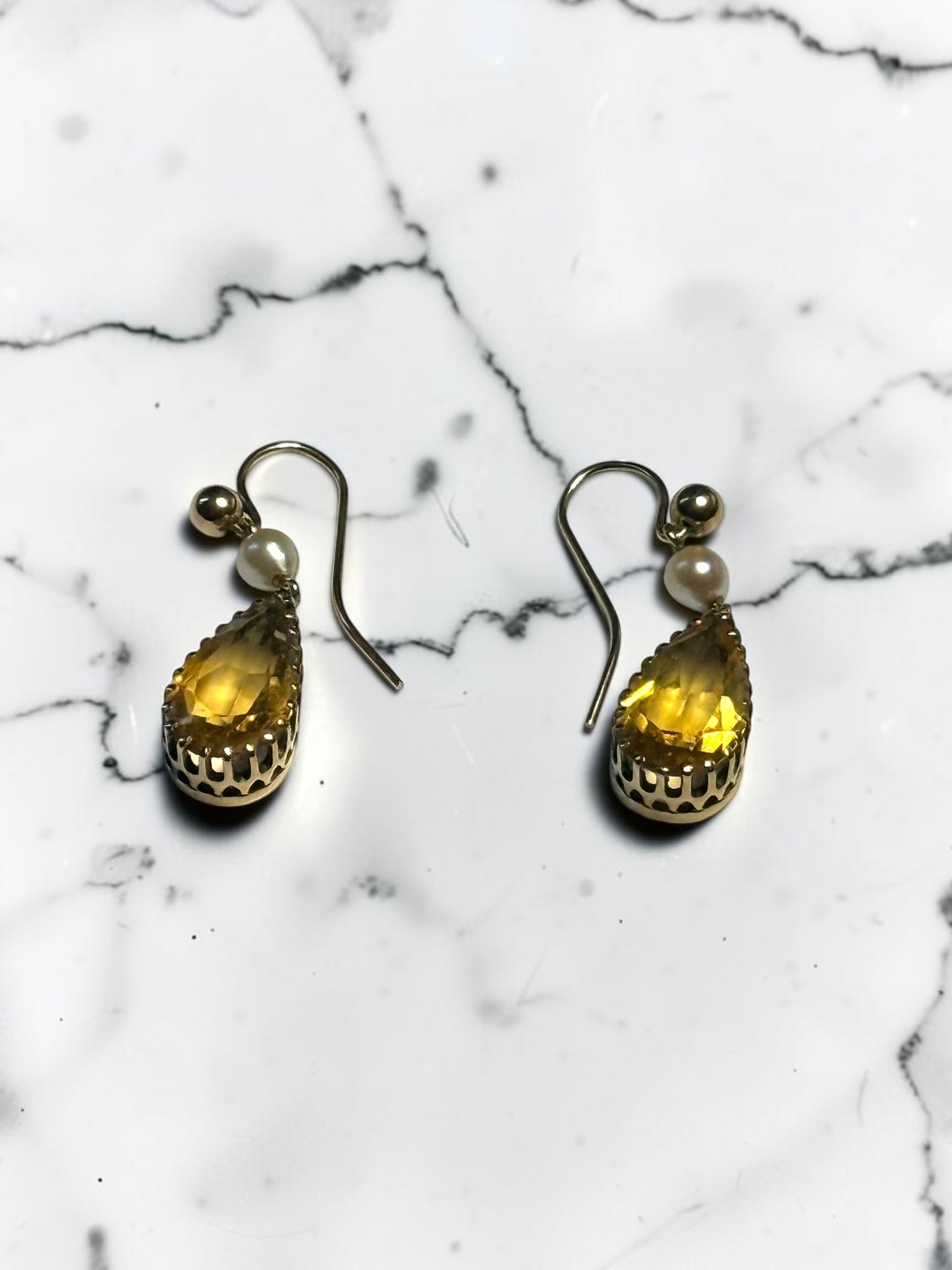 Gorgeous Citrine & Pearl Drop 9k Gold Earrings