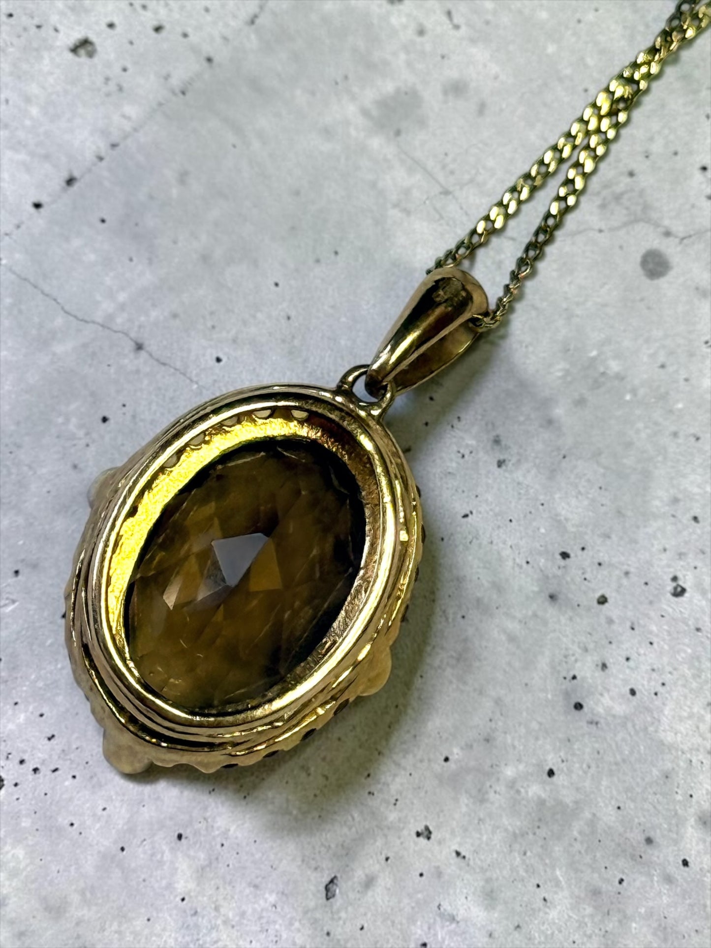 mpressive 5ct Smokey Quartz, Citrine & Diamond 9K Pendant and Chain