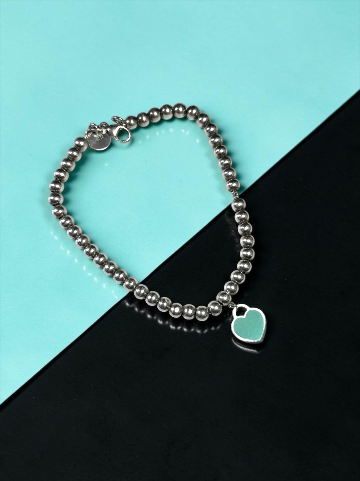Tiffany & Co Silver Small Bead Blue Return To Tiffany Bracelet 7"