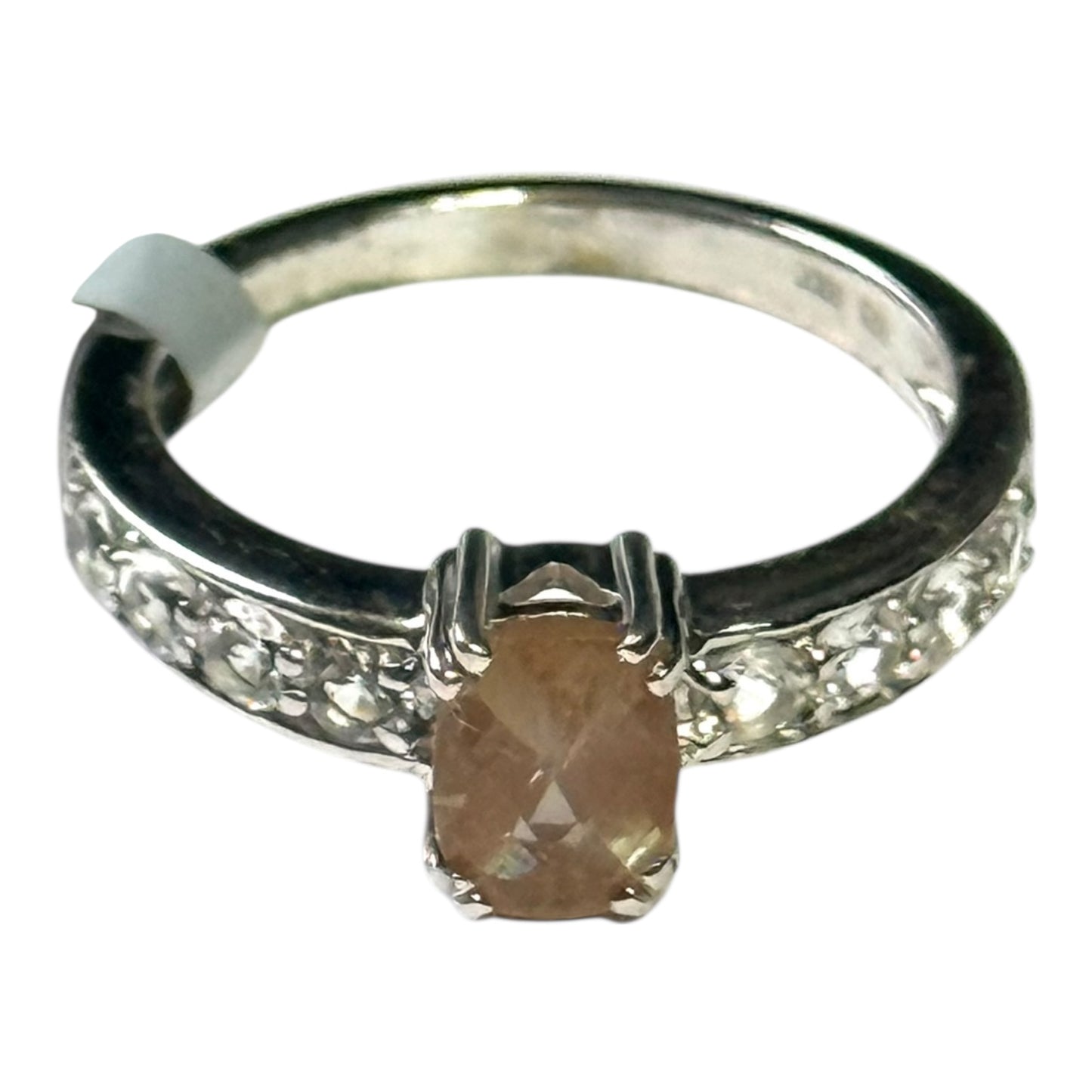 New Sunstone & White Topaz Silver Stacking Ring Size N 1/2 CSC