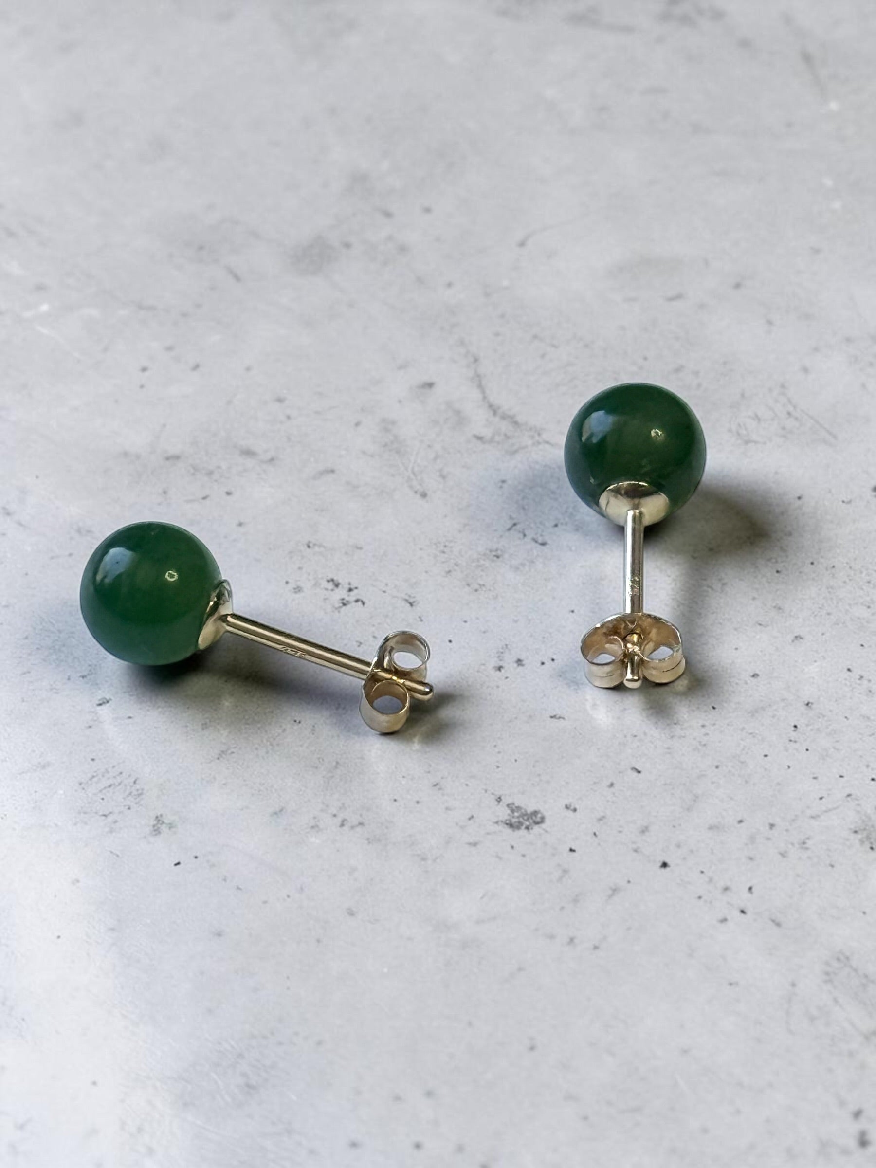 Genuine 6mm Nephrite Jade 9ct Gold Earring Studs 2 Carats