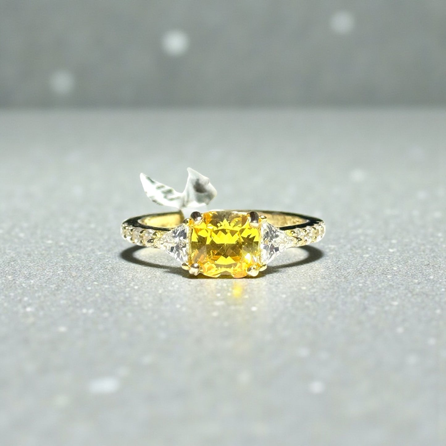 New Citrine & White CZ GP Silver Ring Size P CSC