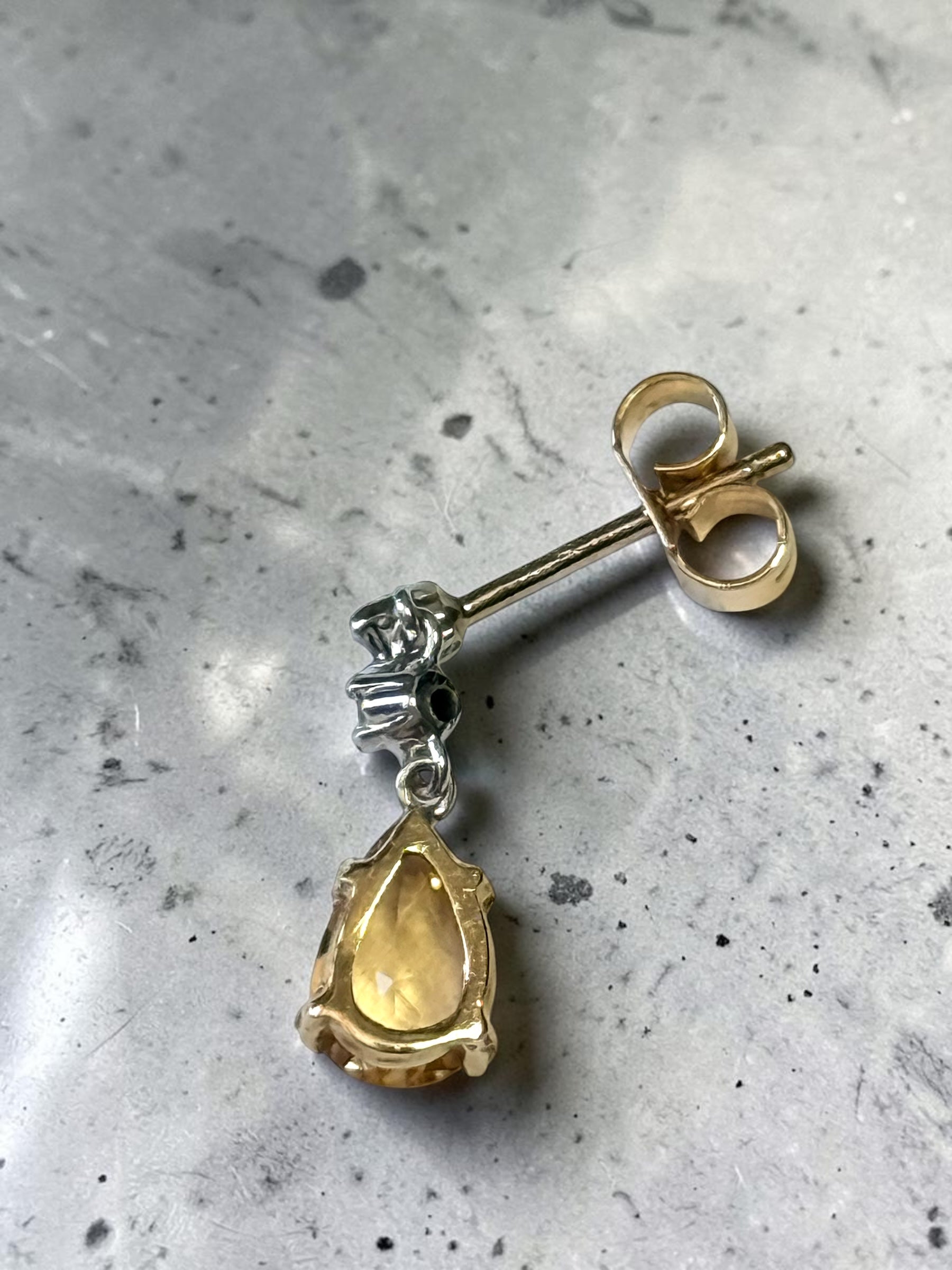 Stunning Vintage Imperial/Sherry Topaz & Diamond Drop Earrings 9ct Gold