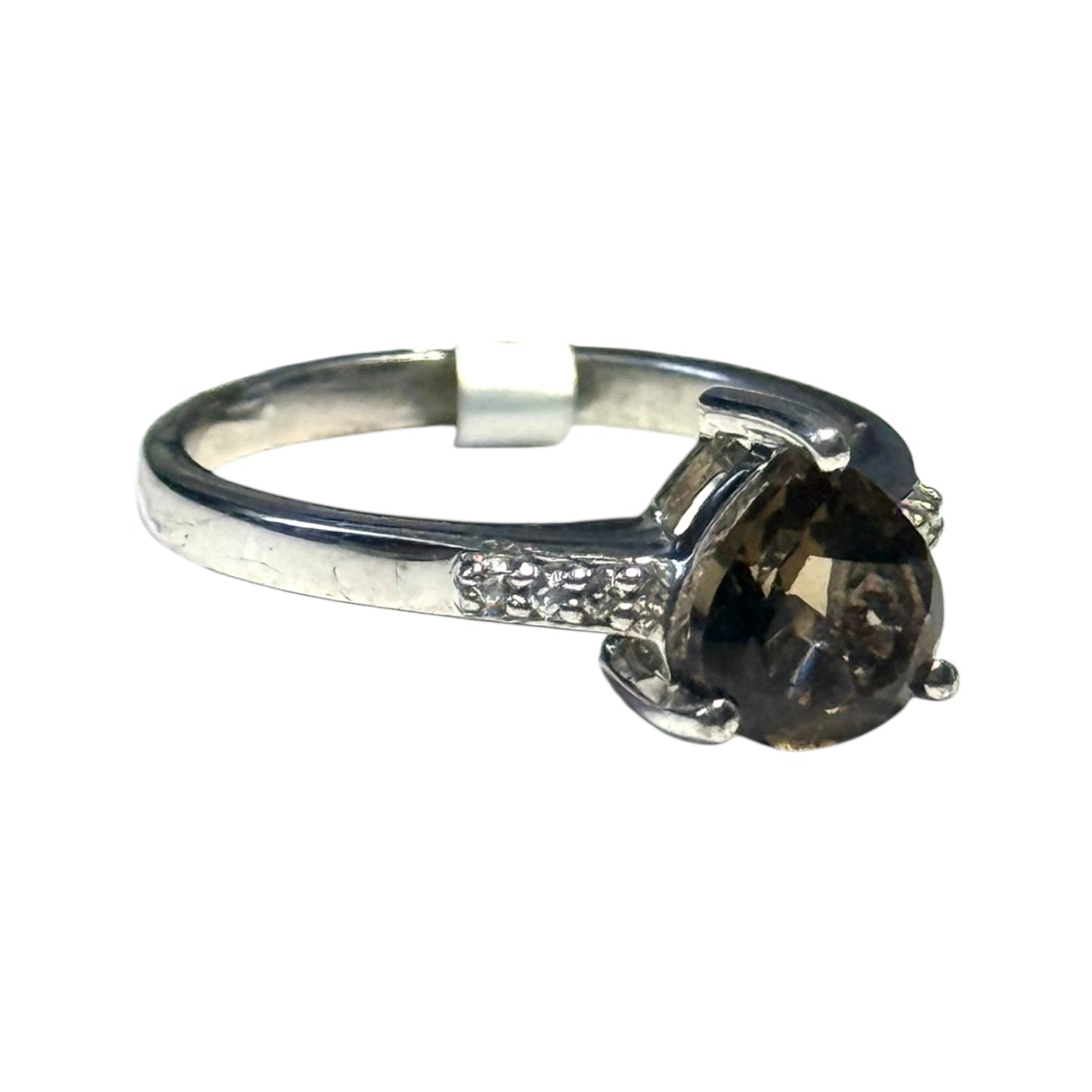 New Smokey Quartz & White Topaz Sterling Silver Size P 1/2 CSC