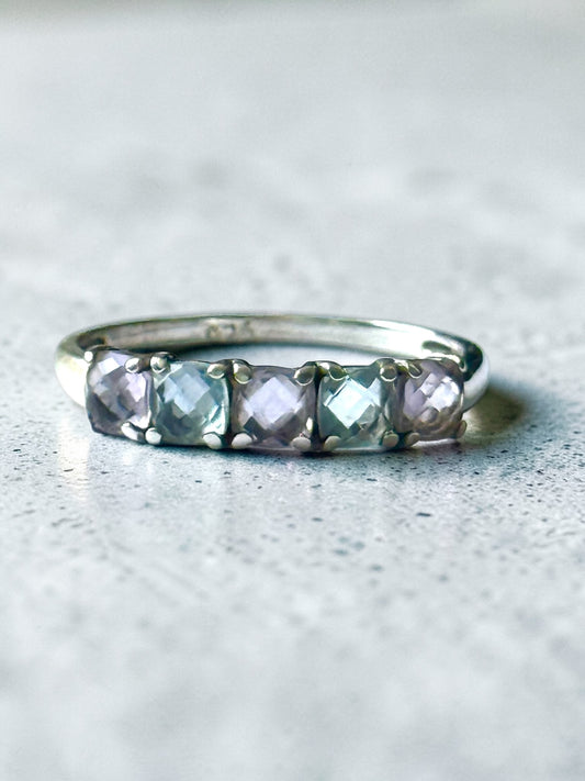 Very Pretty Vintage Amethyst & Topaz  Silver Ring Size T