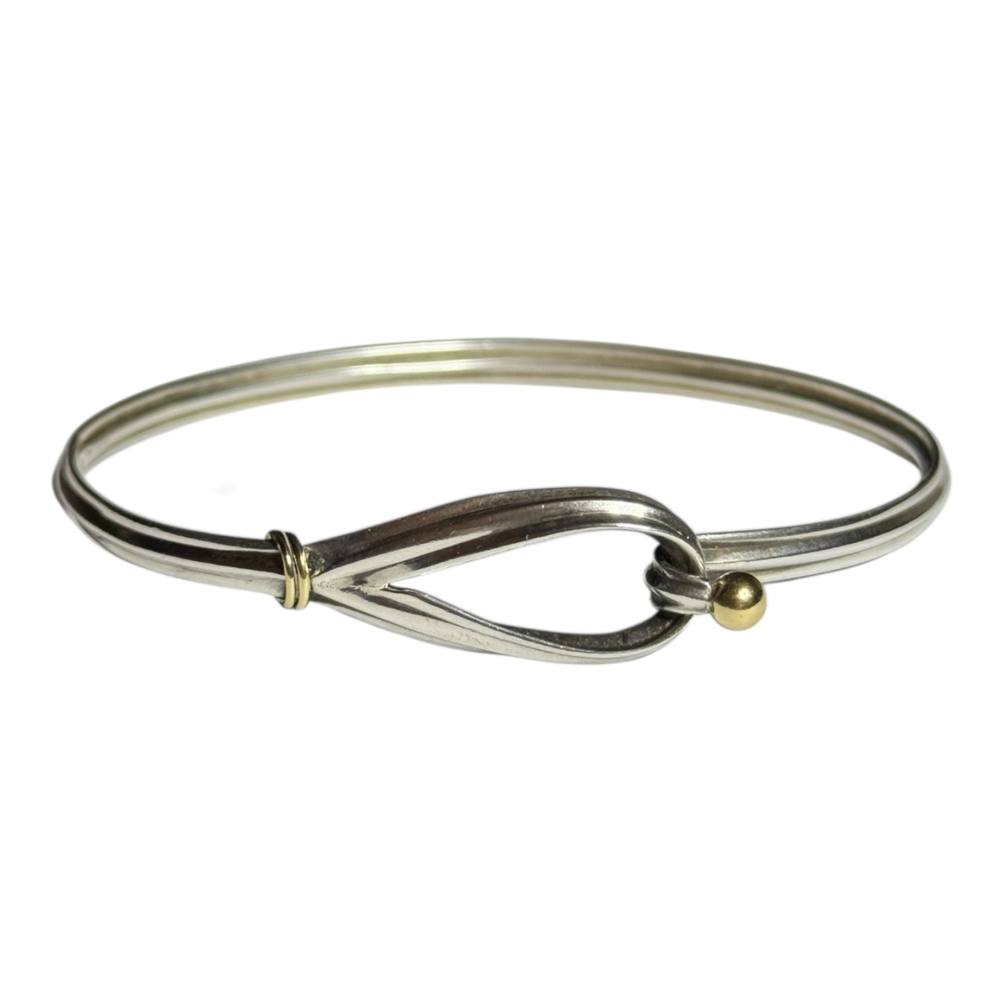 Rare Vintage 7" Tiffany & Co 925 Silver/18kt Gold Hook & Eye Ribbed Bangle