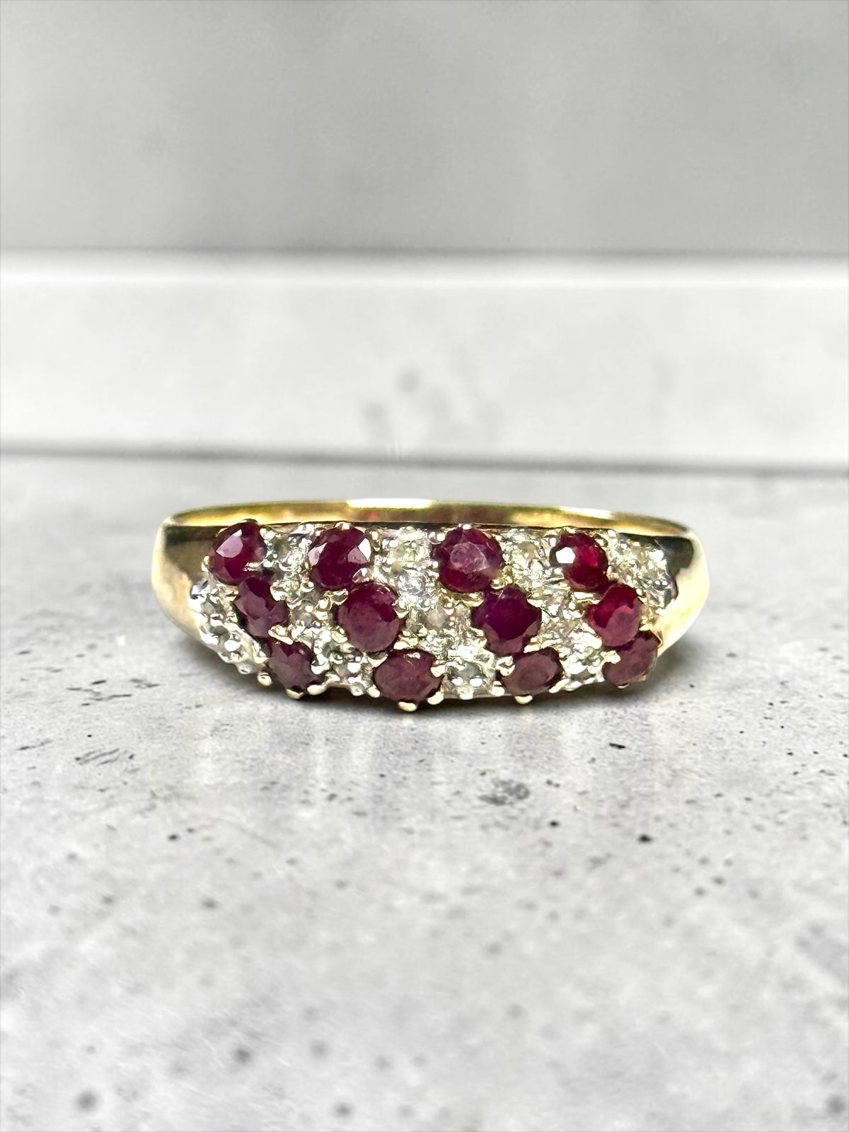 Stunning Vintage 0.42ct Ruby & Diamond Cluster 9k Gold Ring
