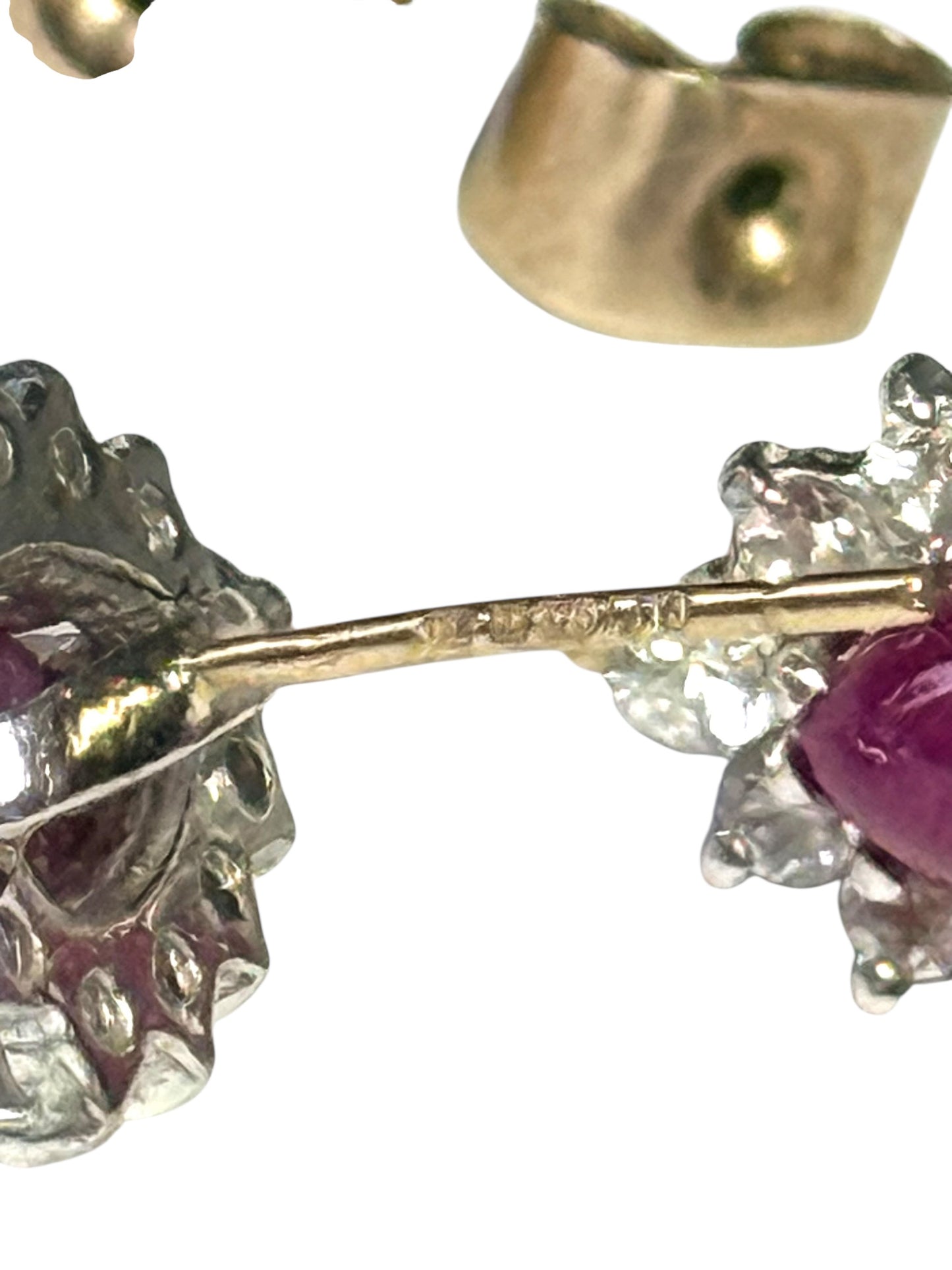 Ruby Cabochon & Diamond Halo Gold Earrings
