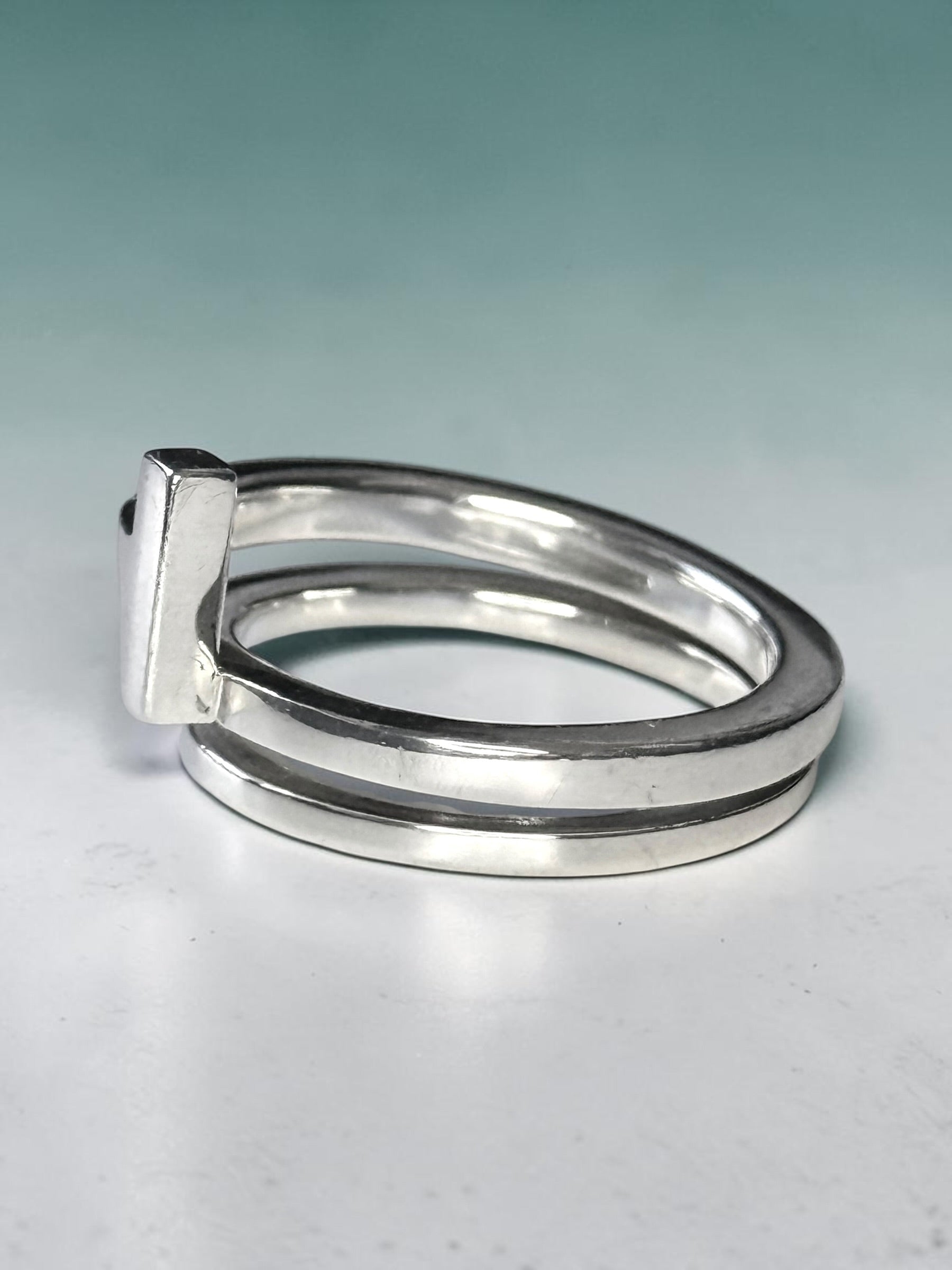 Rarely Available Tiffany & Co. Rare Sterling Silver T Square Wrap Ring size K